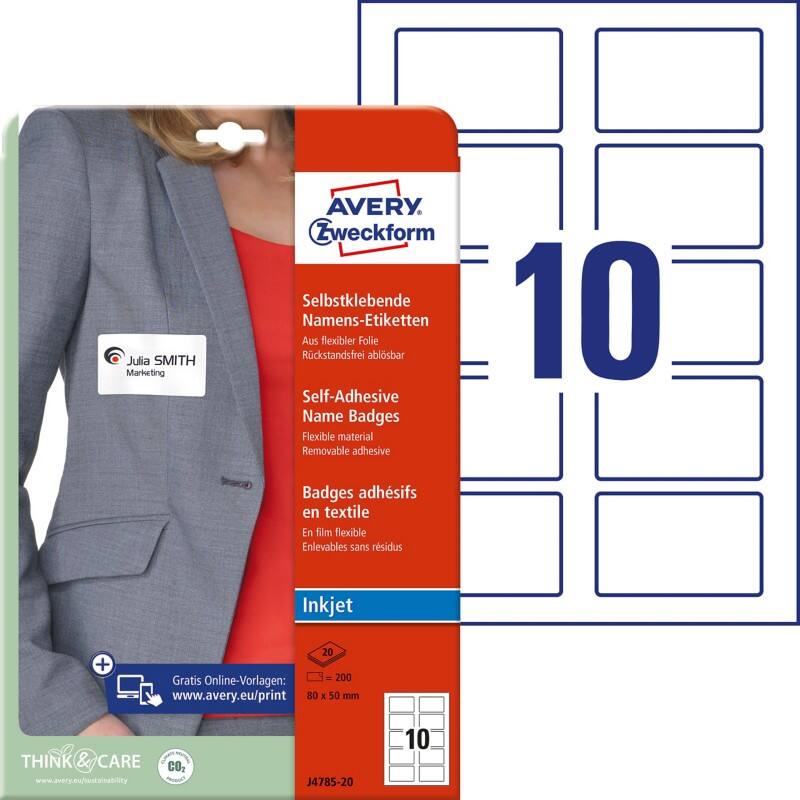 AVERY Zweckform Ablösbare Etiketten J4785-20 Rechteckig mit abgerundeten Ecken Weiß 20 Blatt à 10 Etiketten