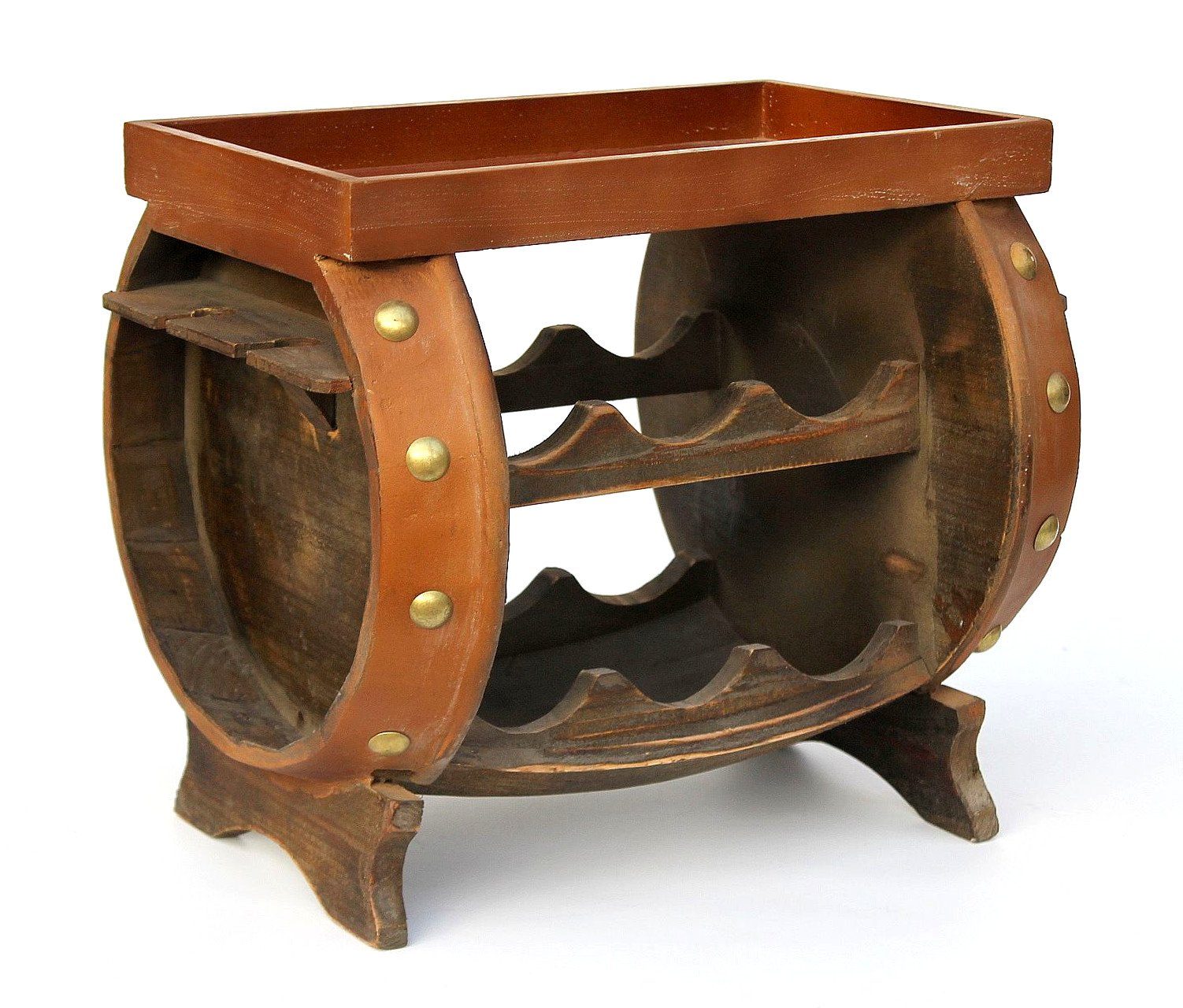 DanDiBo Weinregal Weinregal Holz Weinfass Braun 33 cm 9064 Bar Flaschenregal Flaschenständer Klein Fass Holzfass mit Glashalter