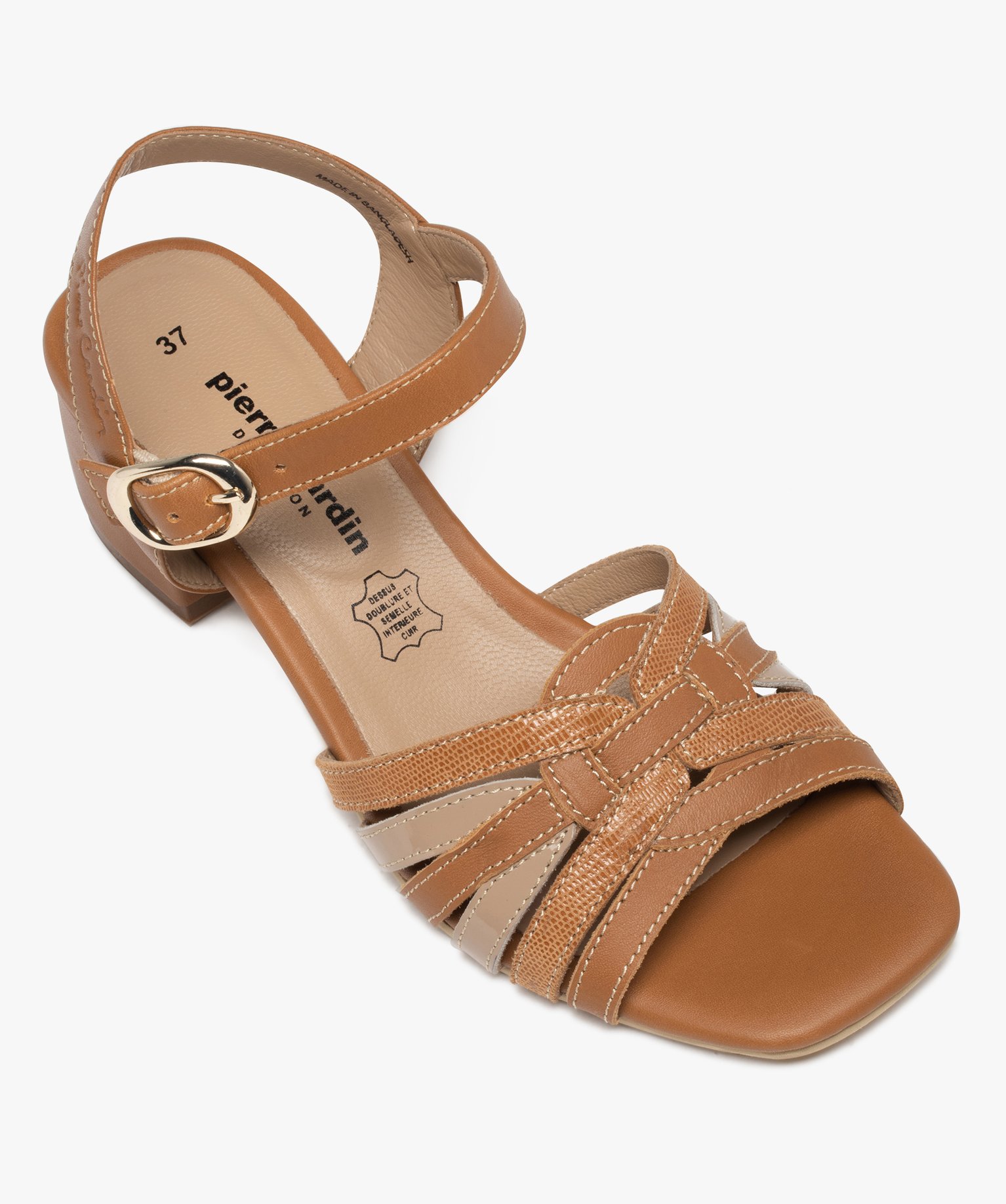 Sandales femme dessus fines brides en cuir – Pierre Cardin camel | GEMO