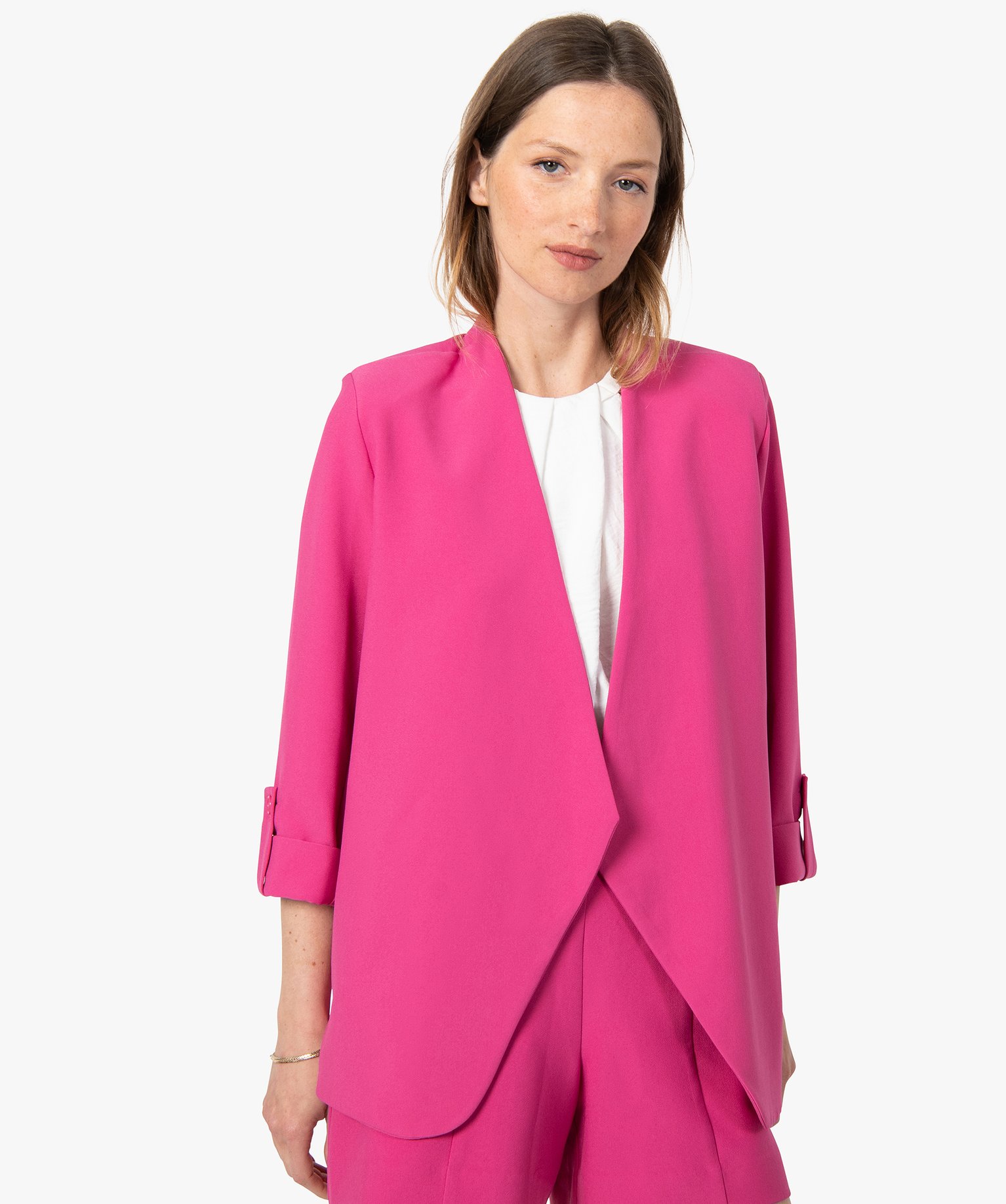 Veste femme avec manches retroussées rose | GEMO