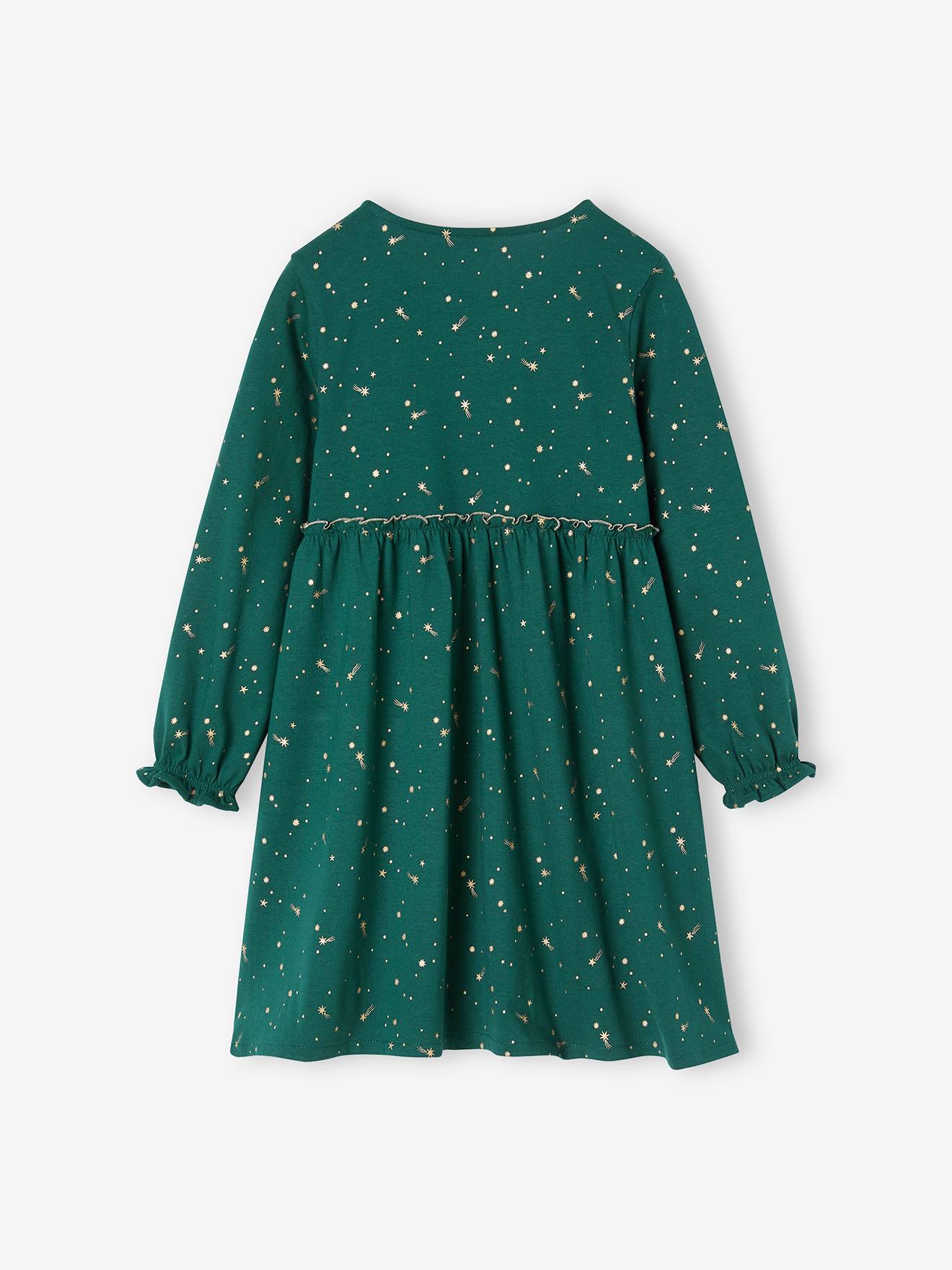 Robe de fête motifs étoiles irisés fille vert