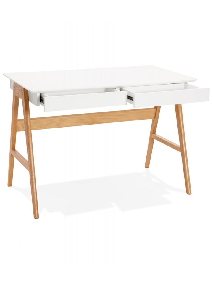 KADIMA DESIGN Schreibtisch SIROKO mit Eichenbeinen | Geradliniges Design in Weiß-Beige günstig kaufen onesize
