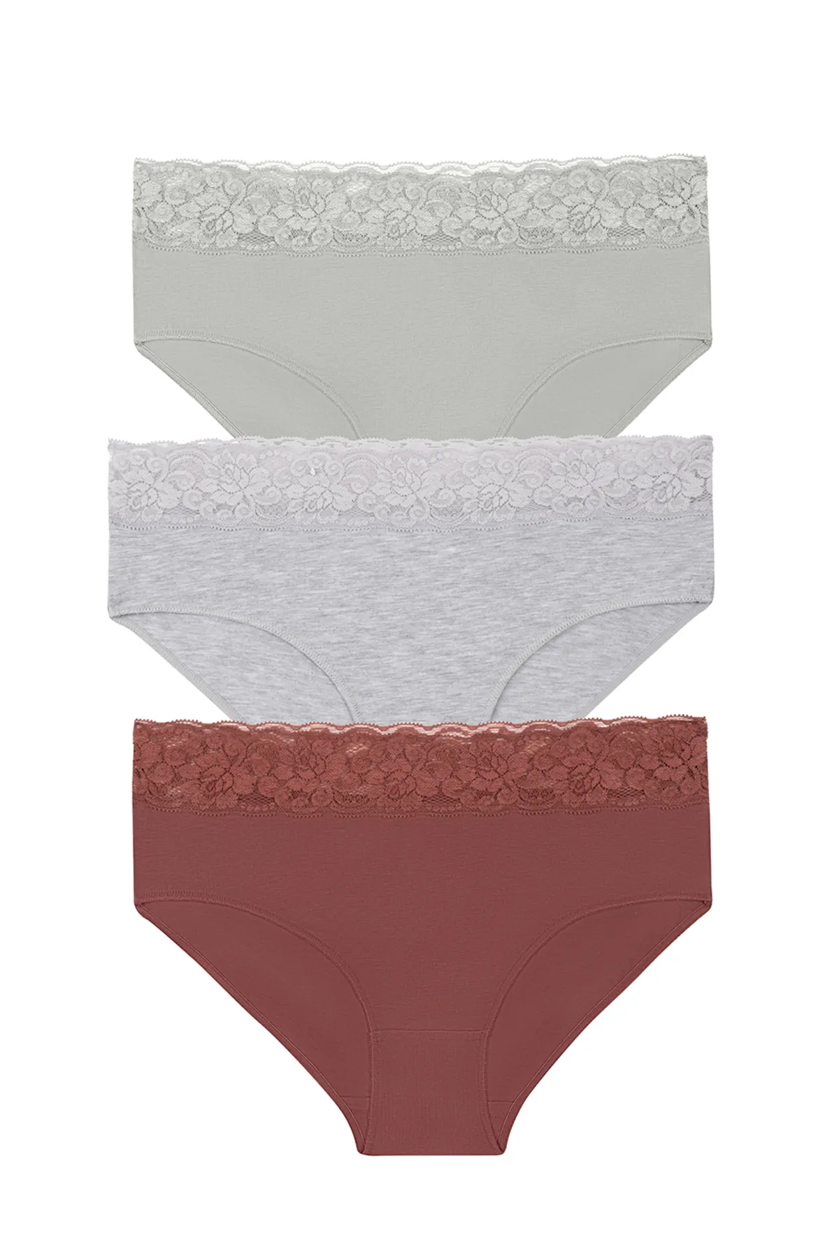 SUWEN  3-teiliges Slip-Höschen aus Baumwollspitze mit hoher Taille