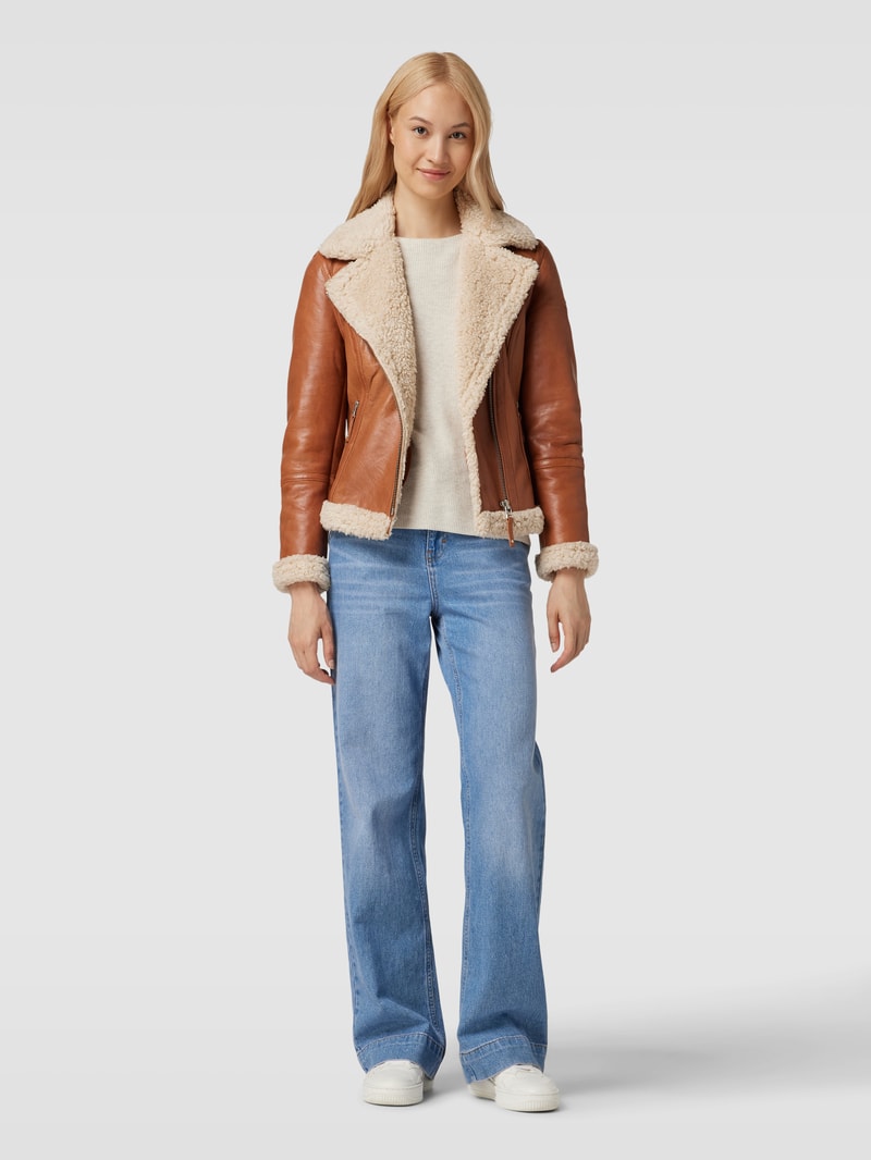 Lederjacke aus Lammleder mit Reverskragen in cognac
