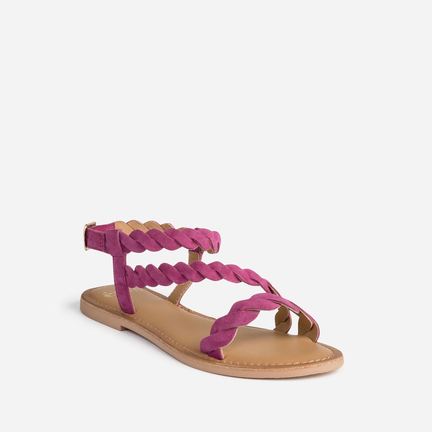 Sandale rose en cuir velours à brides entrelacées