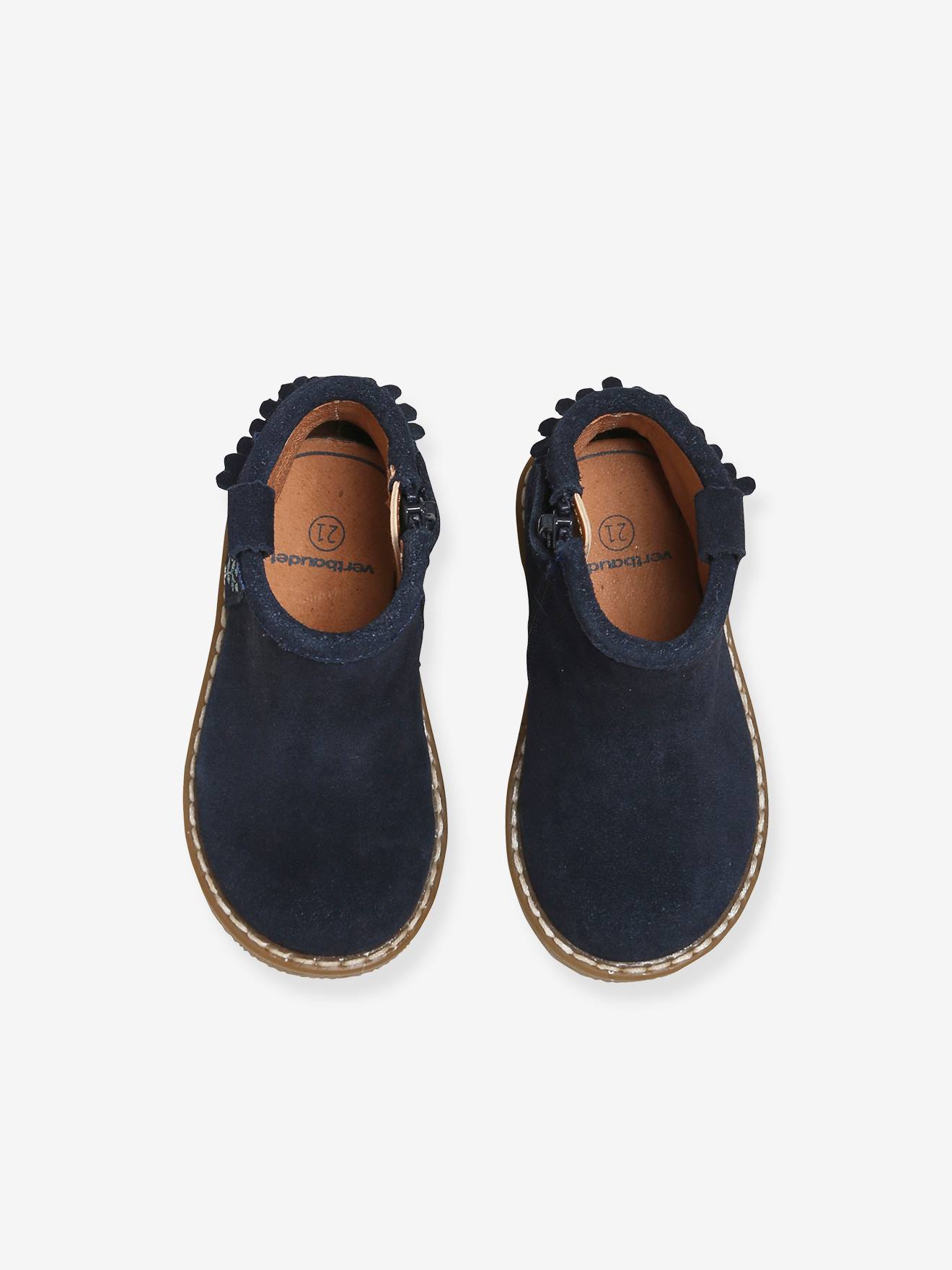 Boots cuir bébé fille frangées bleu marine