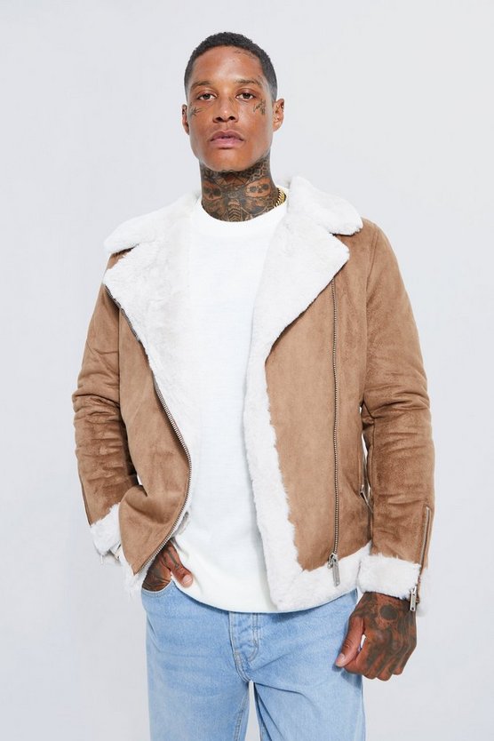 Wildleder-Fliegerjacke mit Kunstpelzfutter