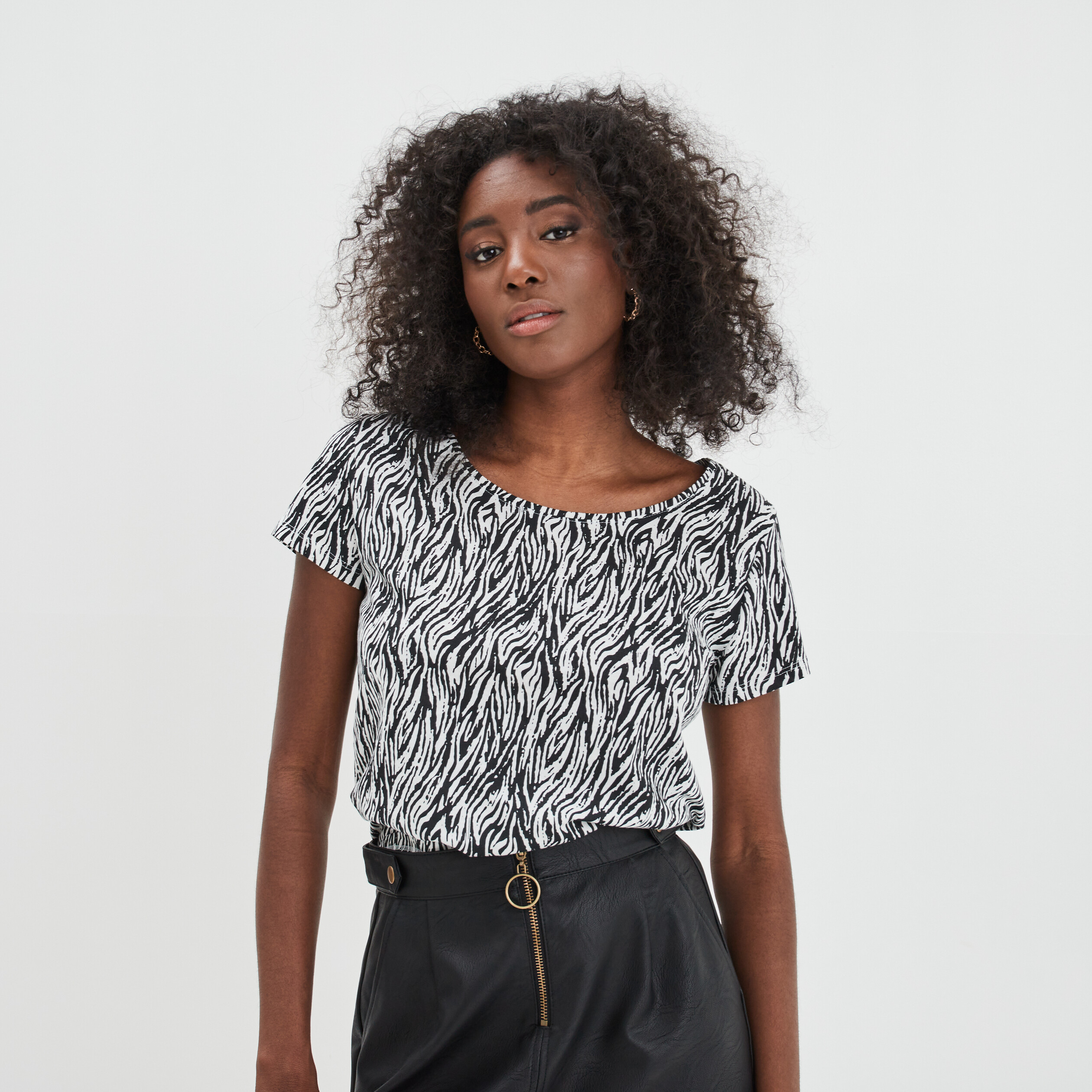 T-shirt imprimé coupe ajustée blanc femme | La Halle