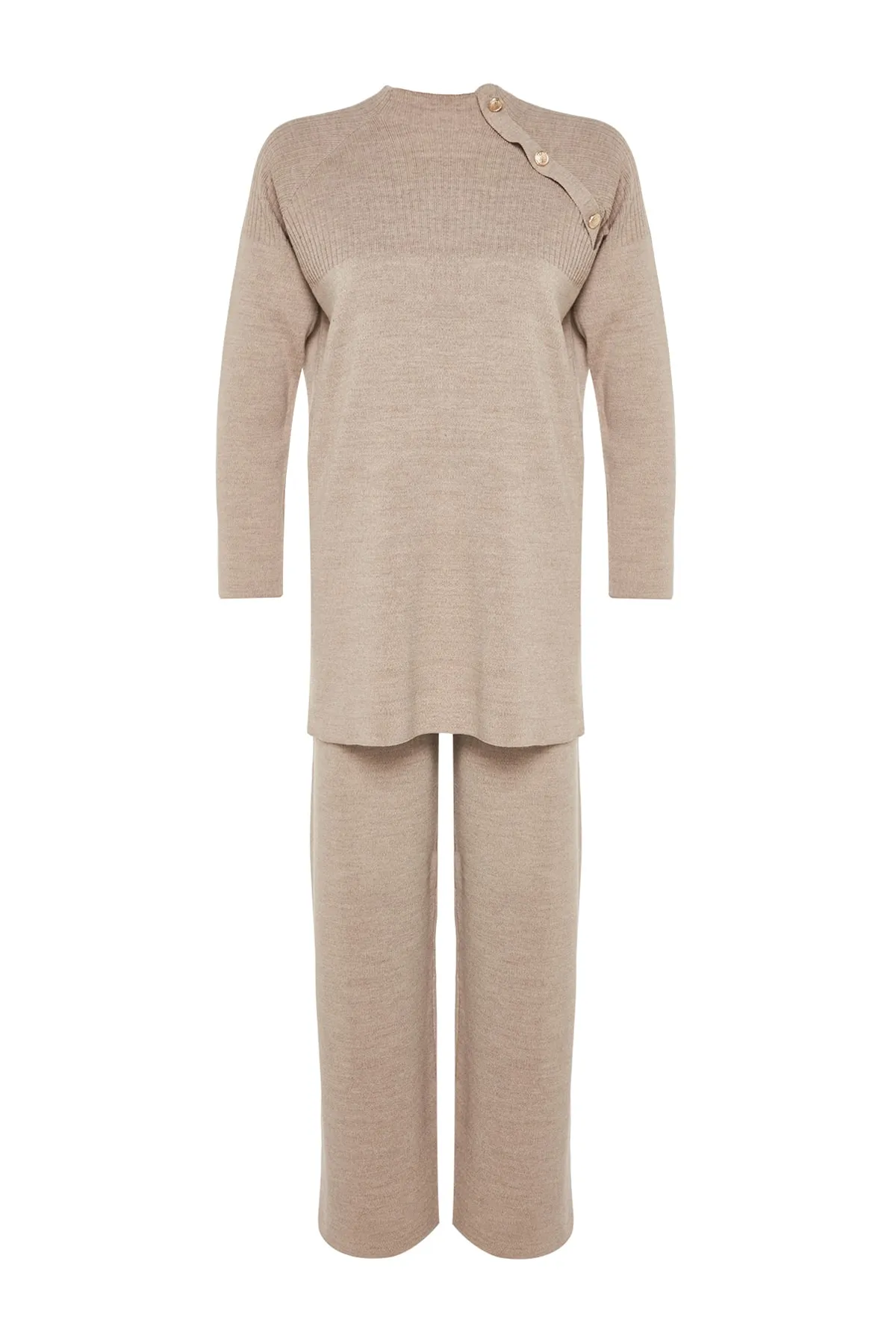 Trendyol Modest  Nerzfarbenes Strickoberteil und -unterteil mit Knopfdetails TCTAW24US00042