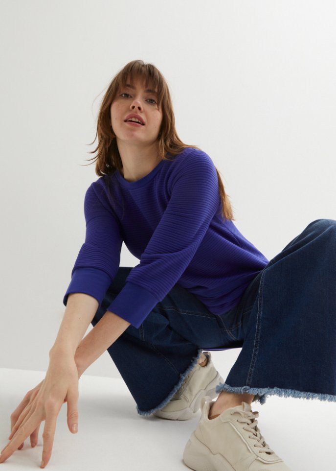 Langes Sweatshirt Tunika mit Struktur in A-Line, 3/4 Arm