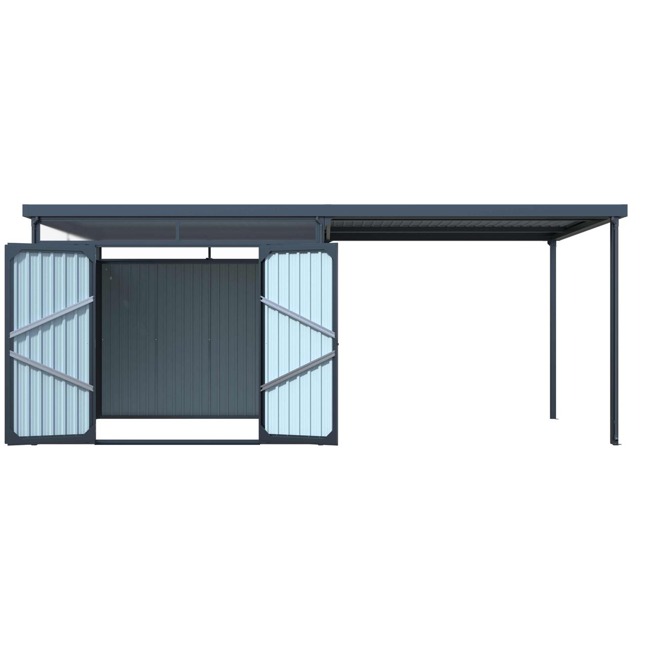 lovingHome® Metallgerätehaus 7㎡ Skylight mit 7㎡ Carport-Erweiterung 2 in 1, ca. 245 x 204 x 226 cm