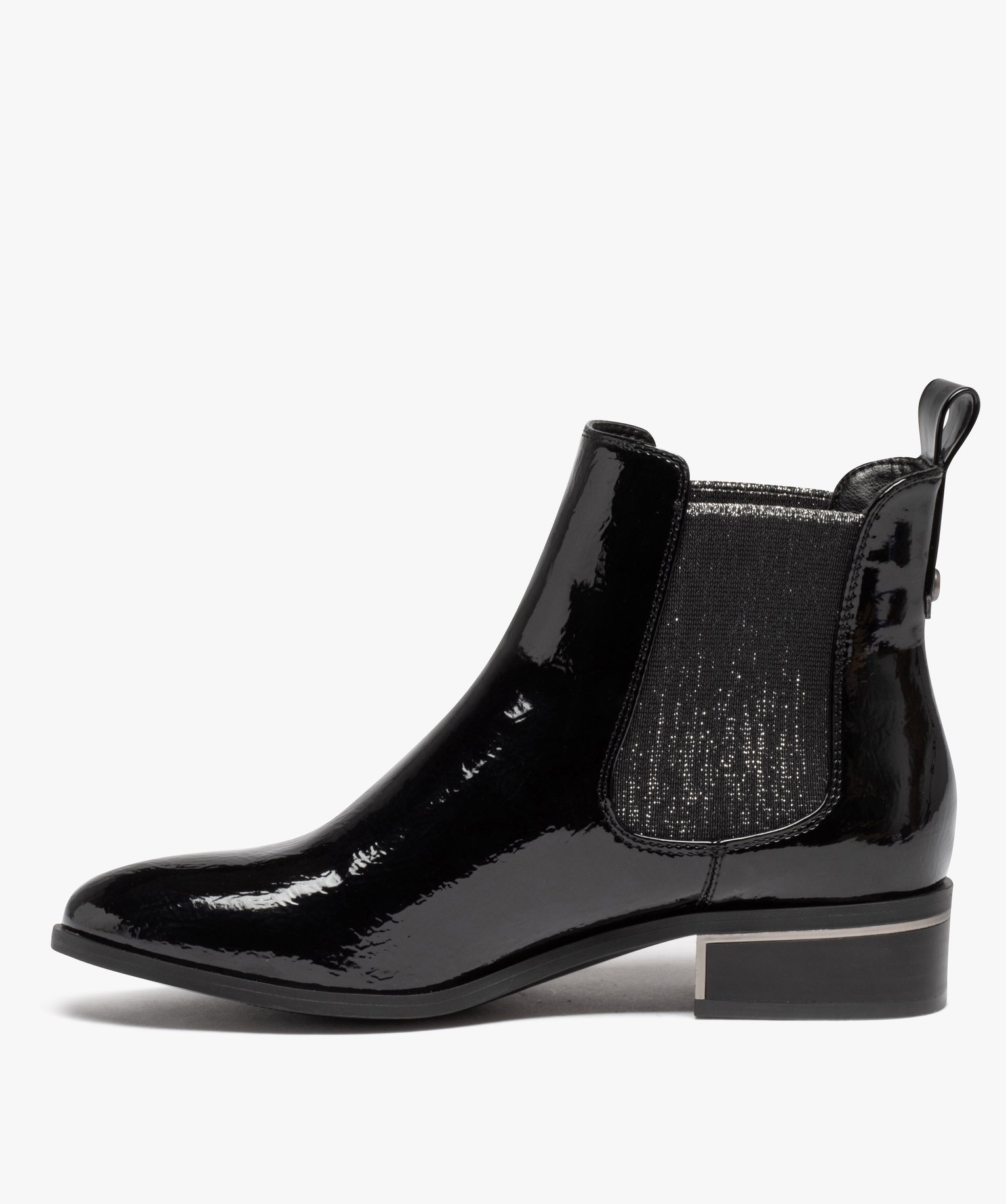 Boots femme style Chelsea dessus vernis avec élastiques pai... noir | GEMO