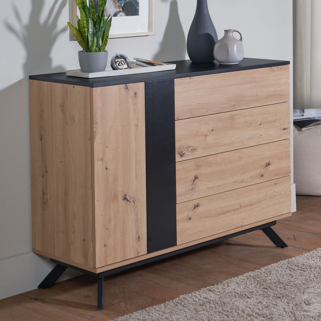 Skyport WOHNLING Sideboard 110x87x40 cm MDF Eiche Dekor Kommode Anrichte Standschrank