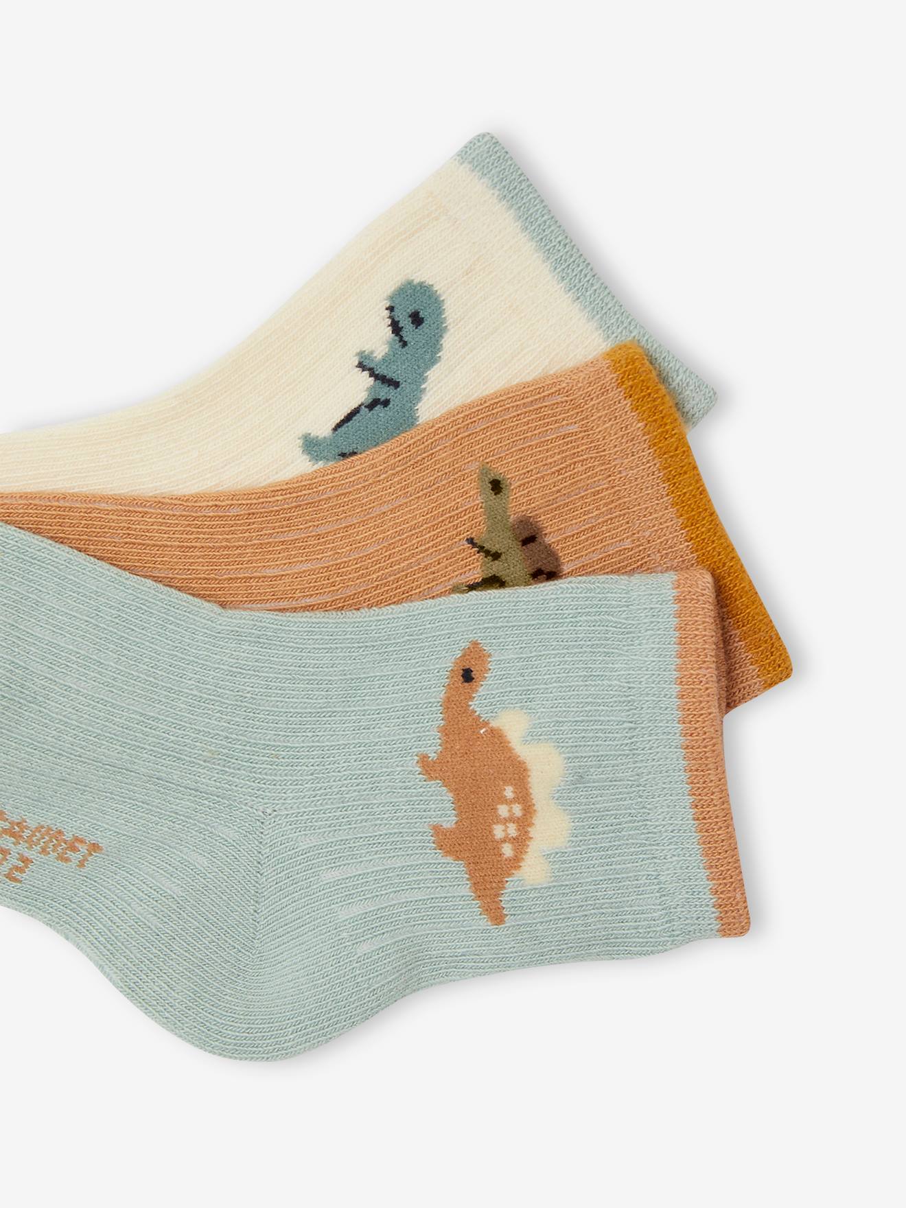 Vertbaudet 3er-Pack Jungen Baby Socken mit Dinos Oeko-Tex - aqua