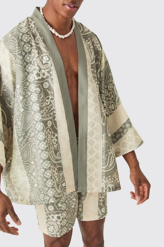 Oversize Kimono-Hemd und Badehose mit Print