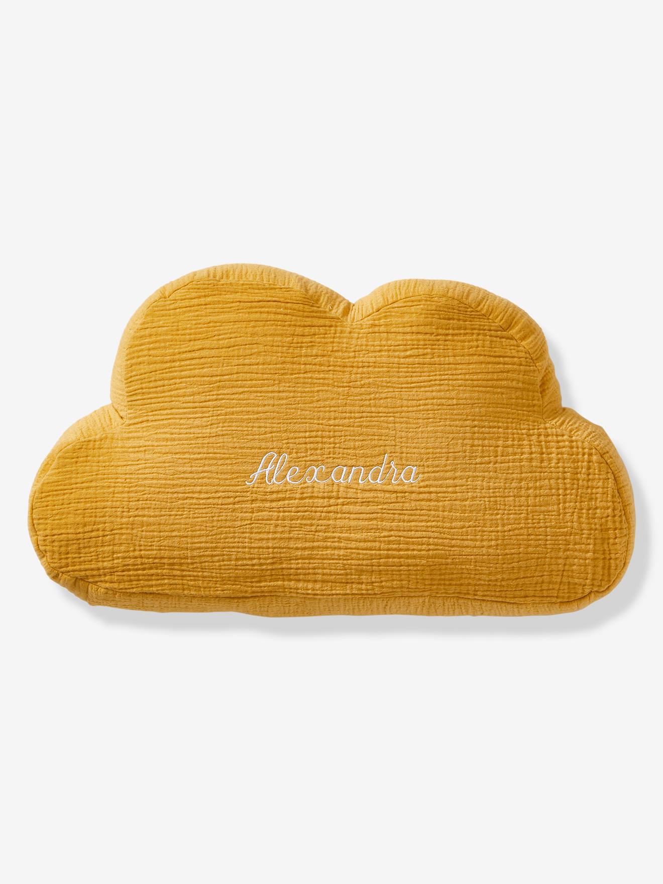 Coussin personnalisable gaze de coton Nuage moutarde