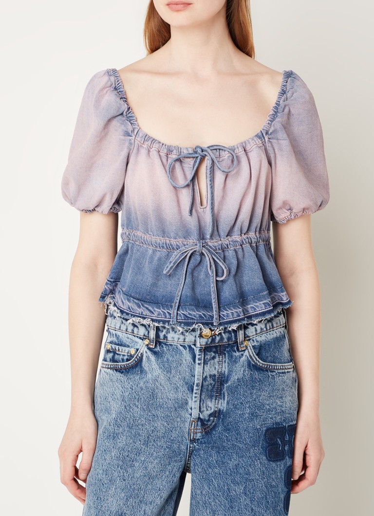 Ganni  Crop top van denim met ballonmouw