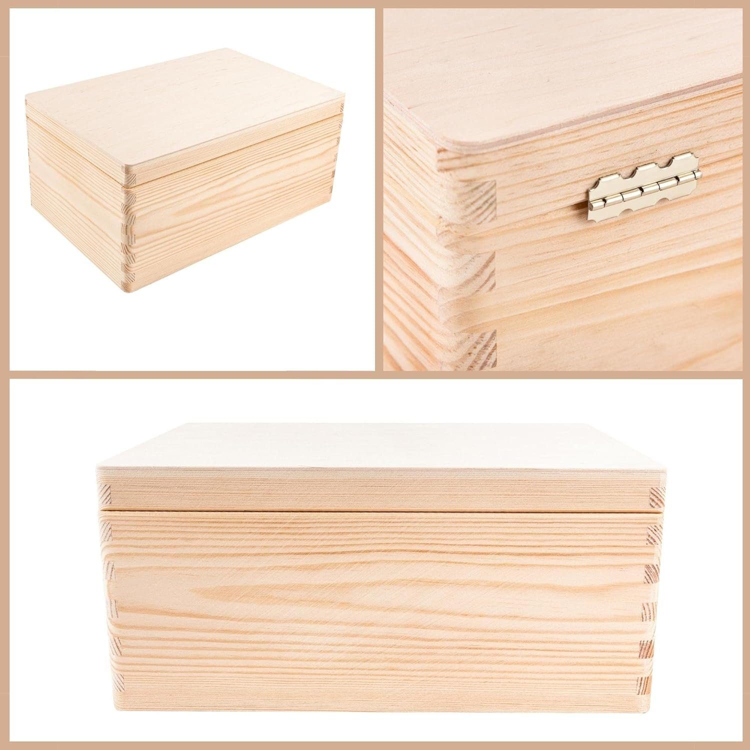 Creative Deco Holzkiste mit Deckel Groß Erinnerungsbox Baby Holzbox 30 x 20 x 14 cm, mit Scharnieren