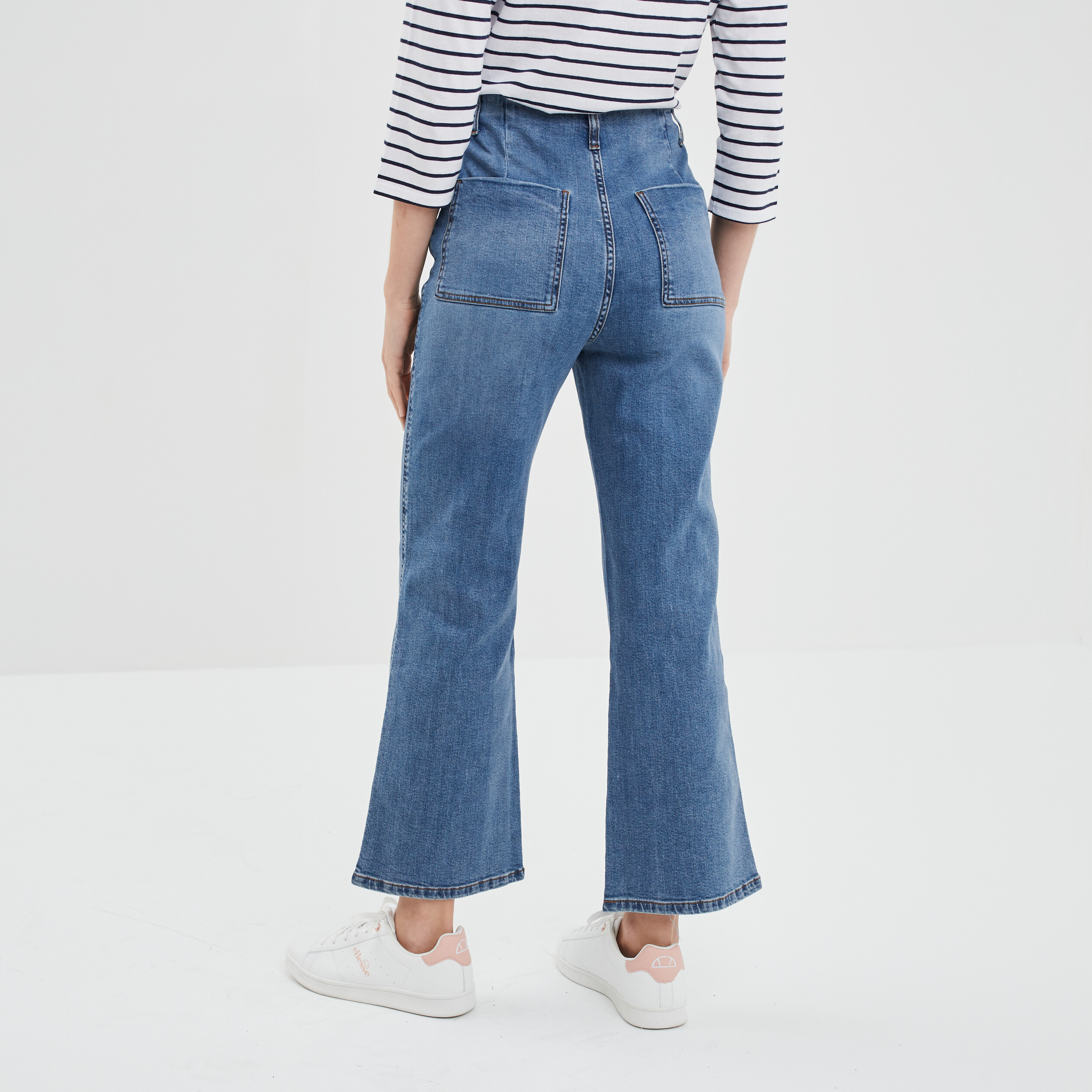 Jeans jambe large à ponts 7 8ème denim double stone femme | La Halle