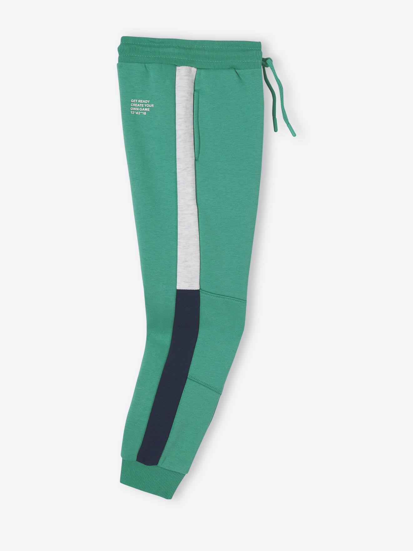 Pantalon jogging bandes côtés garçon. vert sapin