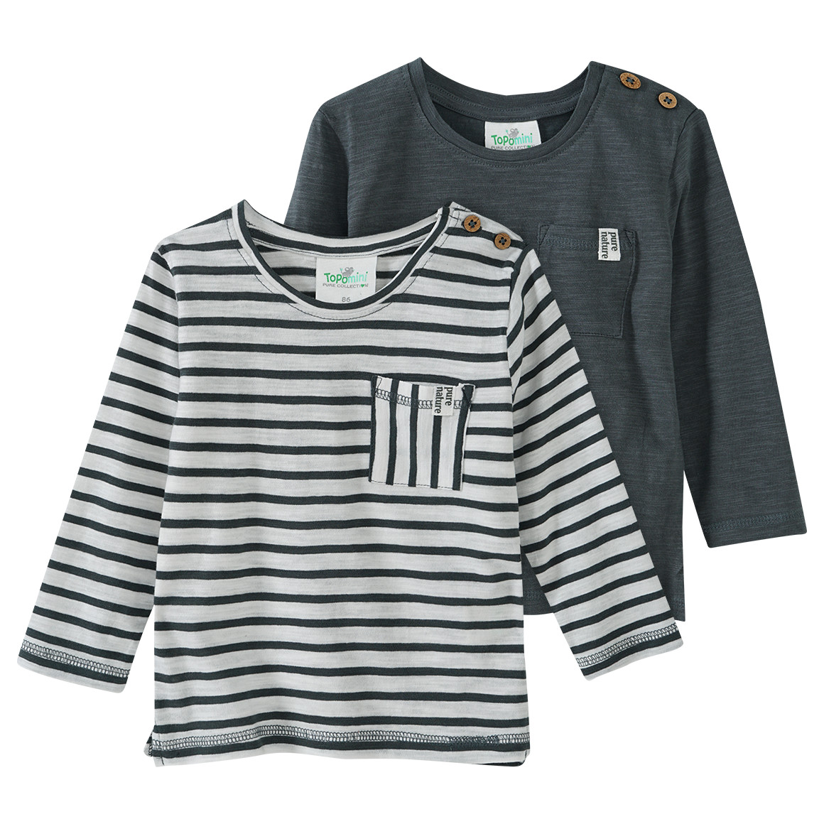 2 Baby Langarmshirts mit Flammgarn