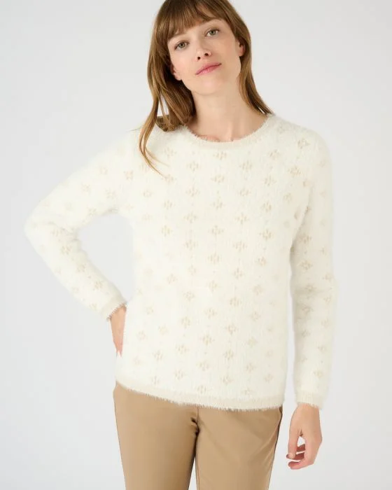 Pull jacquard en maille poilue