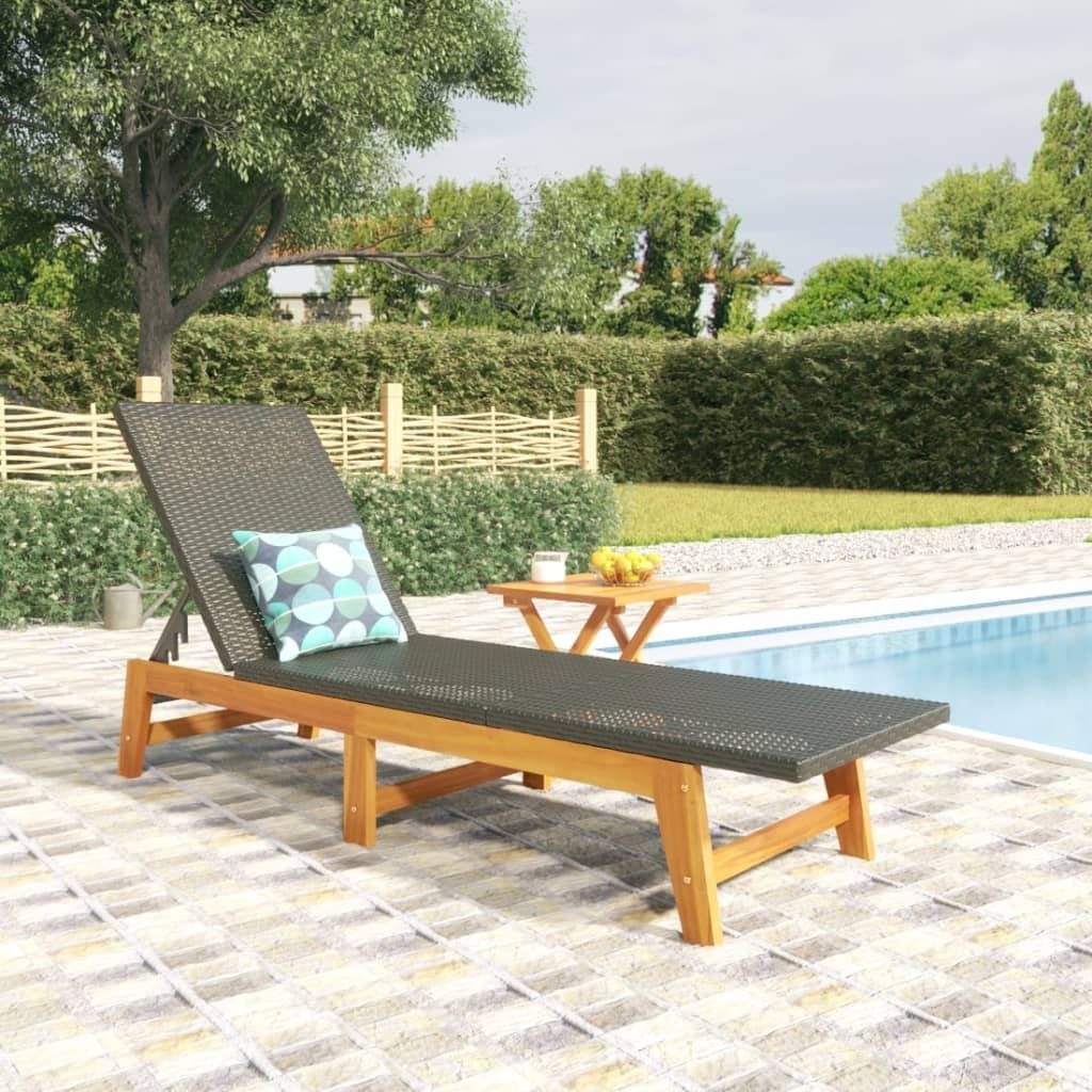 vidaXL Gartenliege Sonnenliege mit Tisch Poly Rattan und Massivholz Akazie, 1 St.