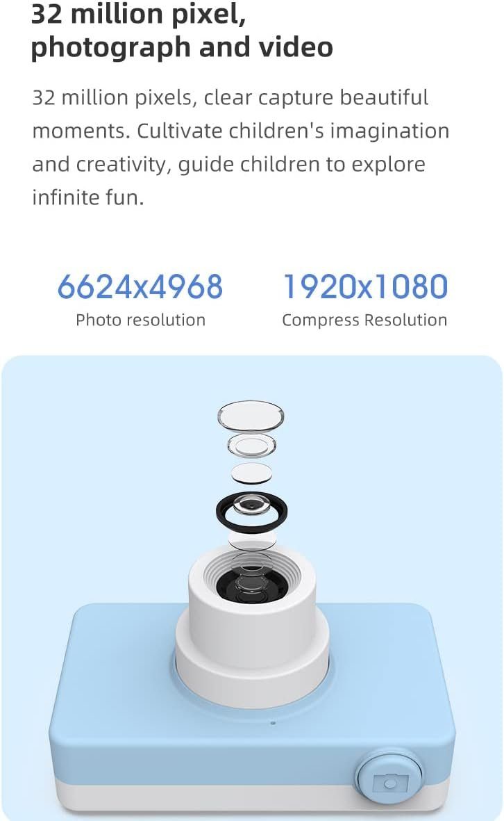 A Ade 1080P Digitalkamera Kinder mit 2 Zoll IPS Berührbarem Bildschirm Kinderkamera (32 MP, inkl. Geschenk für 3-12 Jahre Kinder, 4 Filter, 32GB TF-Karte)