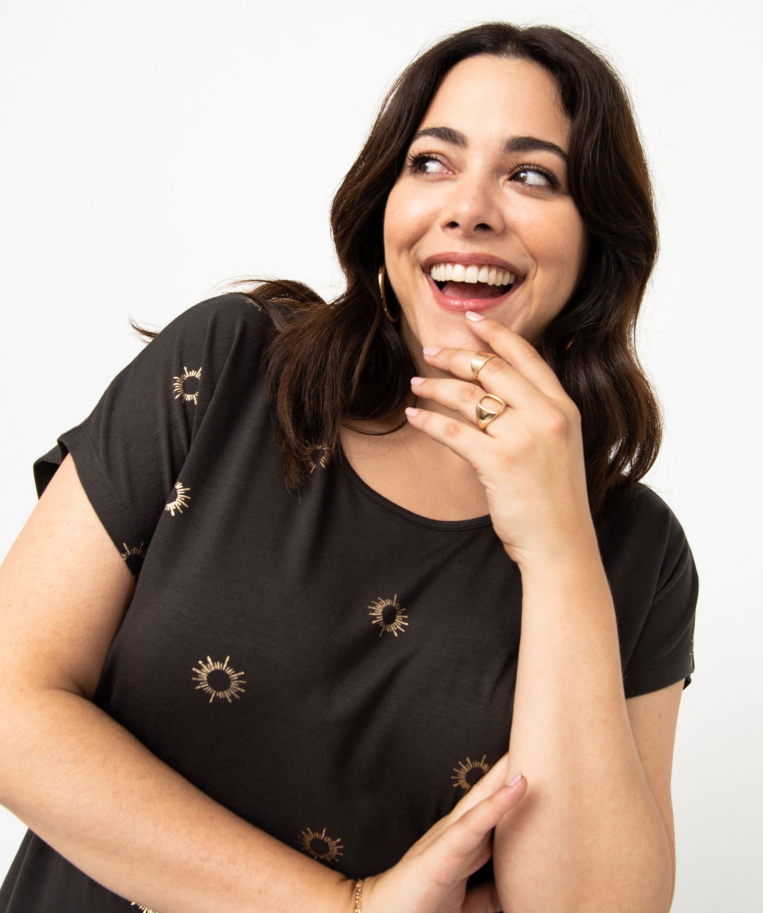 Tee-shirt femme grande taille à manches courtes avec motifs noir | GEMO