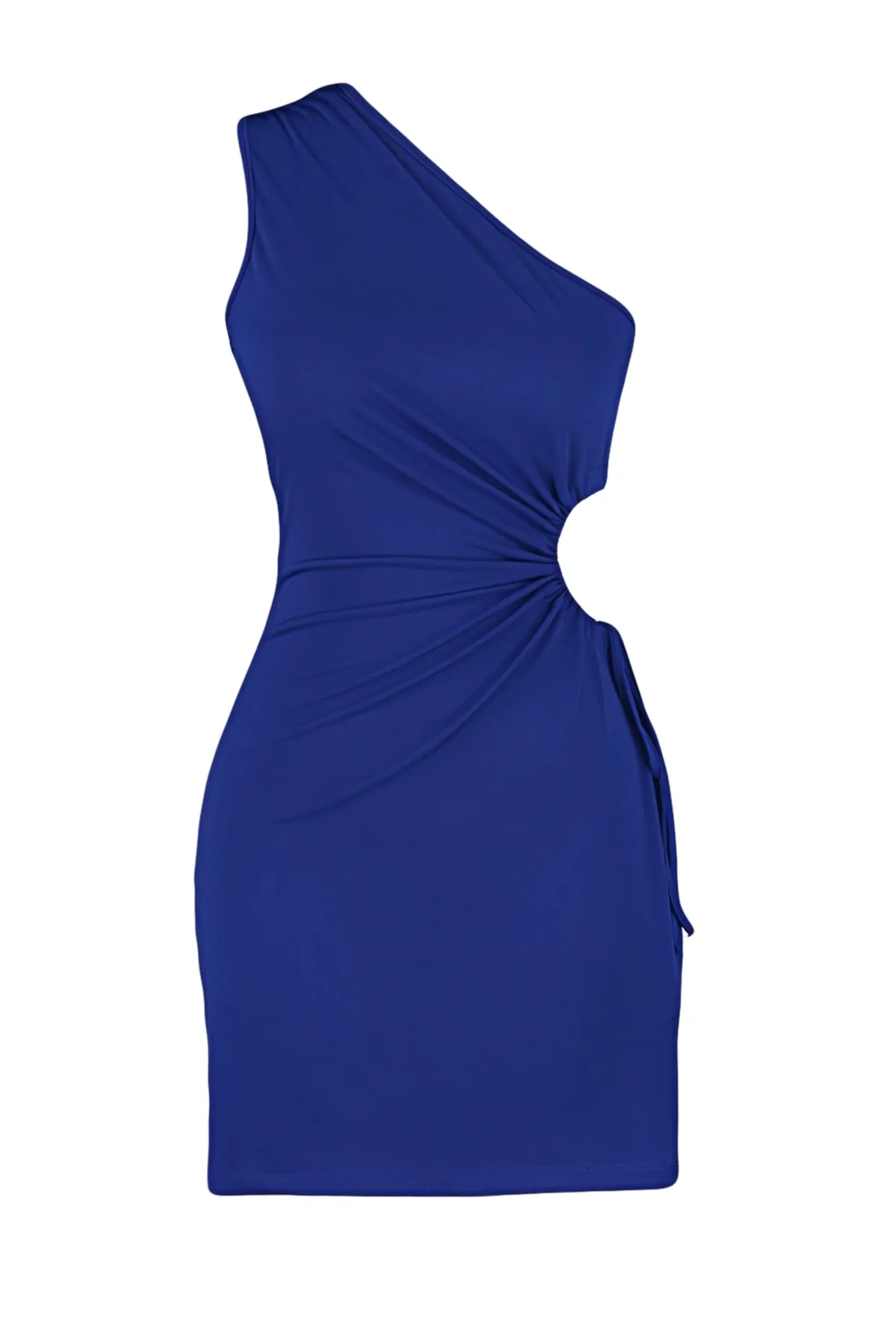 Trendyol Collection  Marineblaues, tailliertes, gestricktes Abendkleid mit Fensterausschnitt und Ausschnitten TPRSS23EL00154
