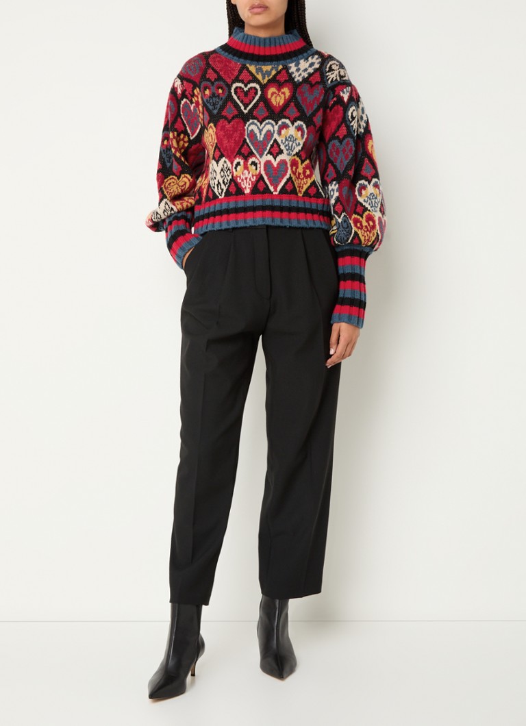 Sweter Farm Rio Hearts Ikat o grubym splocie, wykonany z mieszanki wełny według gotowego wzoru.