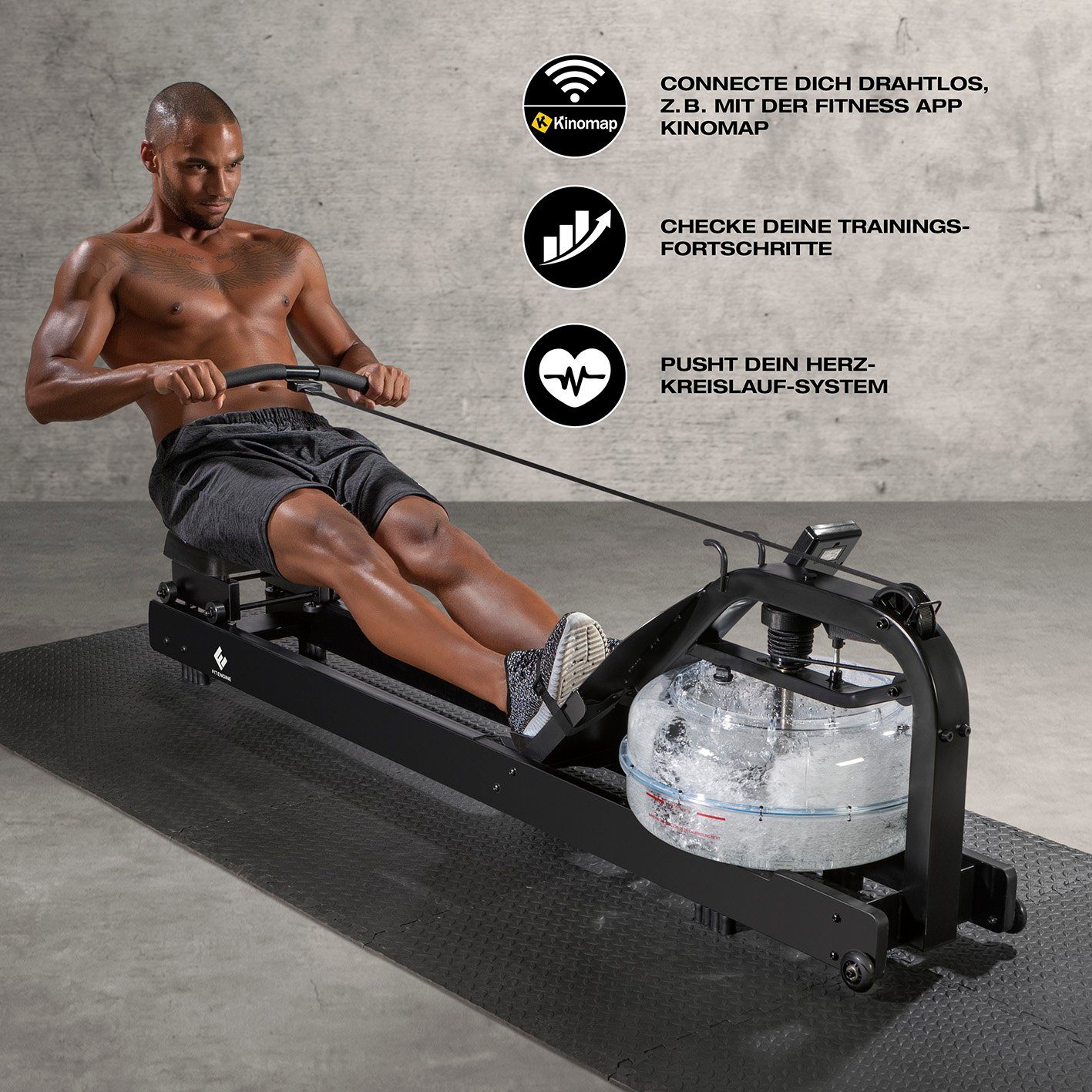 FitEngine Rudergerät Wasserwiderstand Smart schwarz 210x50x60cm