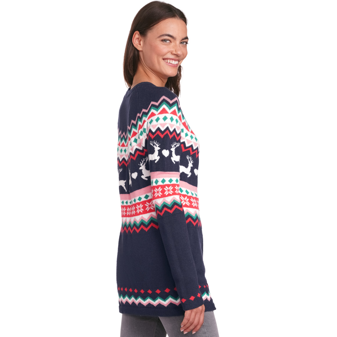 Damen Weihnachtspullover im Norweger-Look dunkelblau / weiss / rot