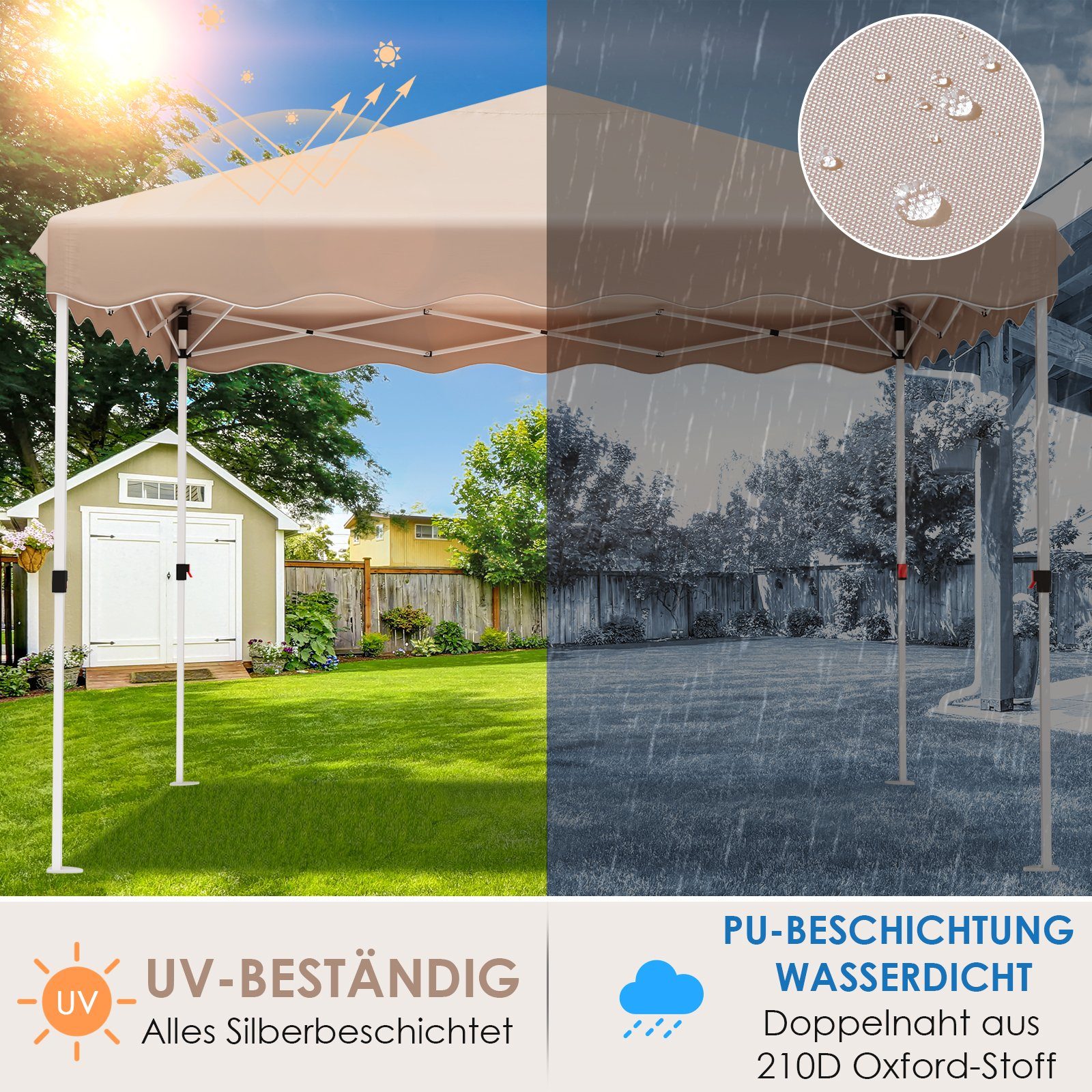 TLGREEN Faltpavillon Pavillon One Push Faltpavillon 3x3 Wasserdicht,UV Schutz 50+, One Push Installieren