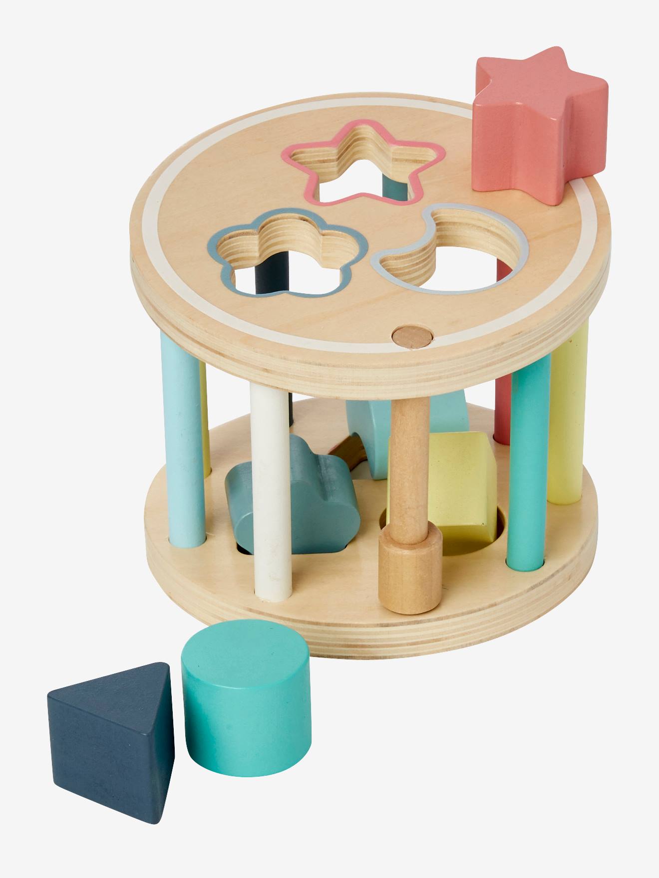 Boîte à formes cylindre en bois FSC® multicolore