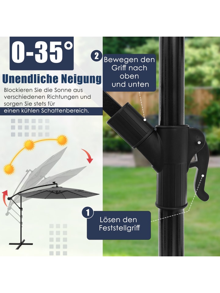 COSTWAY Sonnenschirm 300 cm mit LED in Anthrazit günstig kaufen onesize