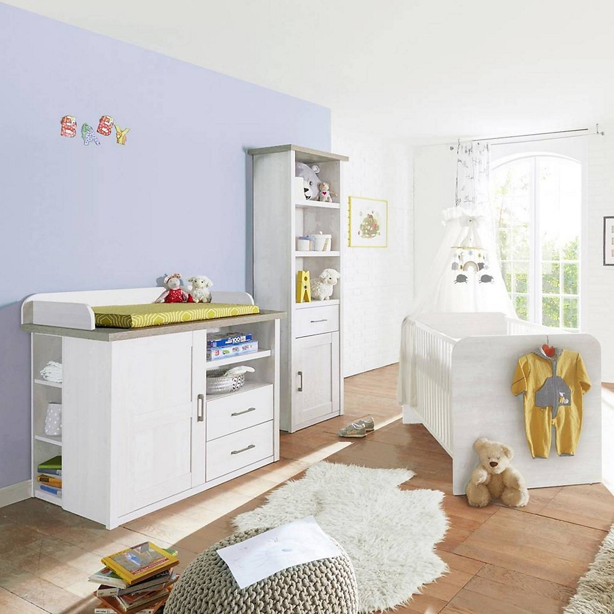 Babymöbel LUND-78 3er-Set im Landhausstil, Pinie weiß Nb./Trüffel Eiche Nb.