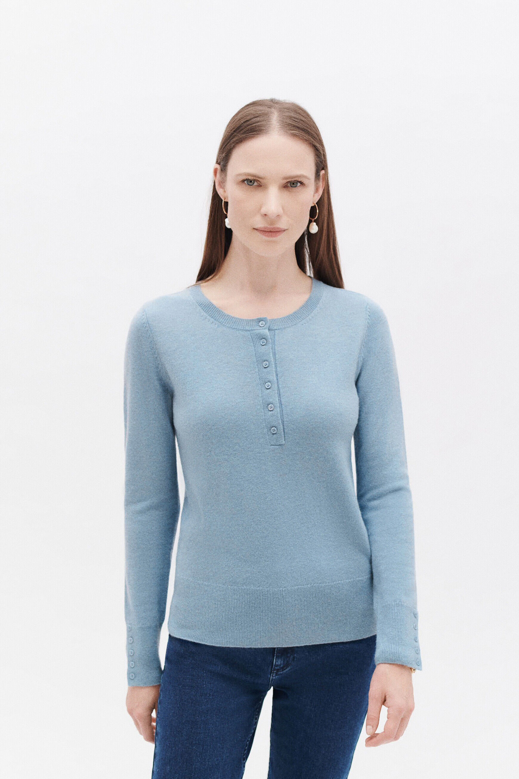 Pull maoni bleu ciel femme
