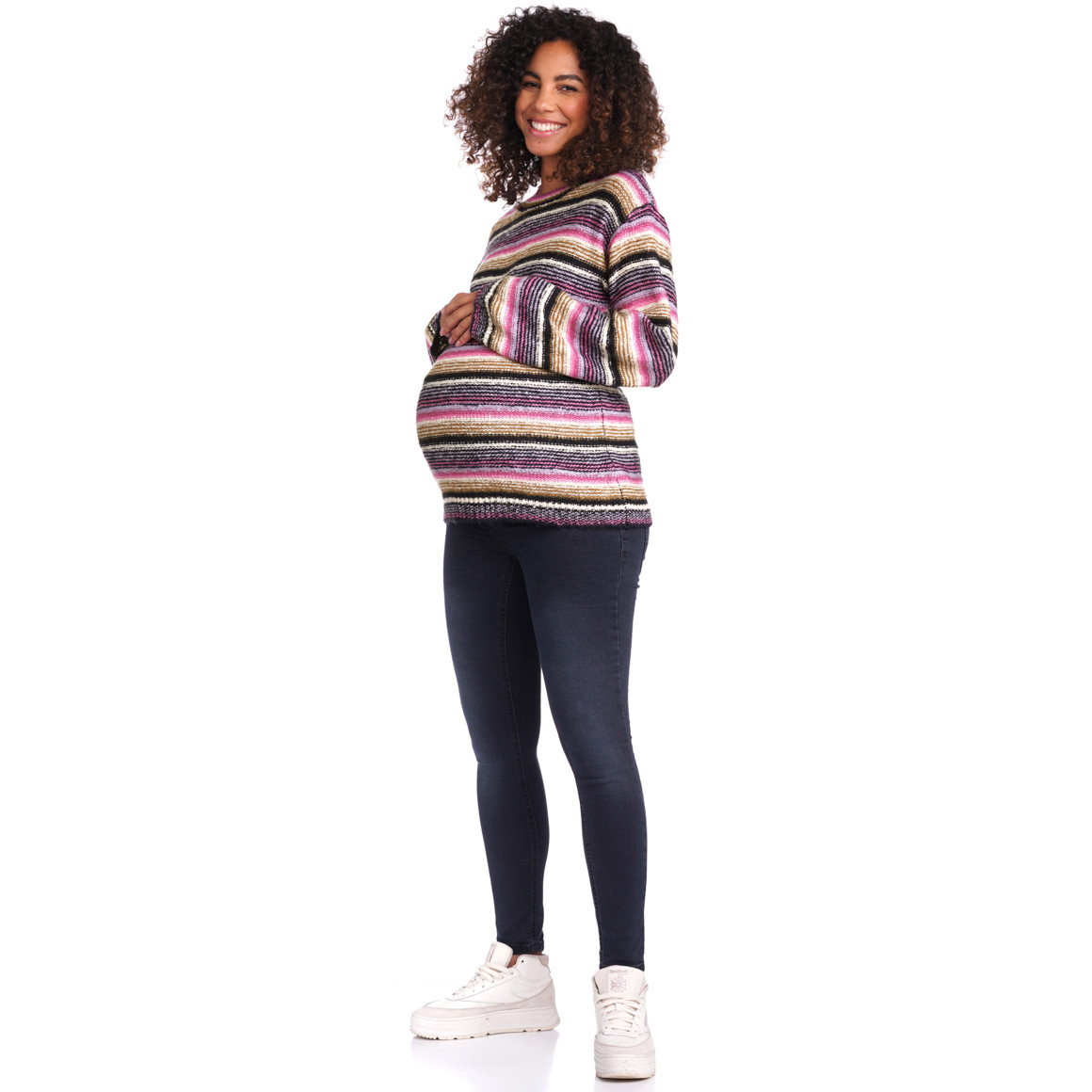 Damen Umstands-Strickpullover mit Streifen