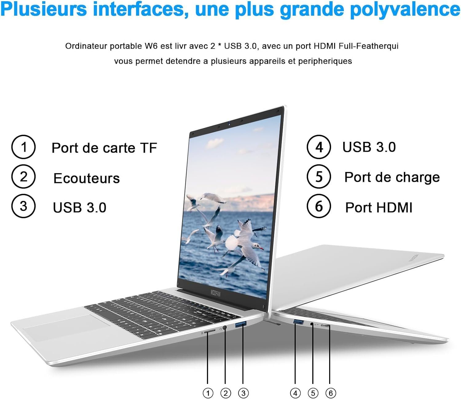 WOZIFAN Notebook (Intel Celeron J4105, 128 GB SSD, FHD Display 6 GB RAM lange Akkulaufzeit für ultimative Produktivität)