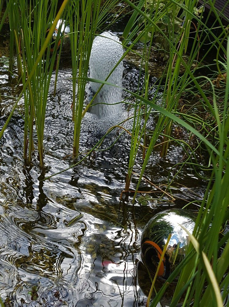 Jürgen Bocker Garten-Ambiente Teichfigur Reiherschreck aus Edelstahl poliert das magisches Auge Schwimmkugel Teichdekoration Teich Teichkugel Teichdeko