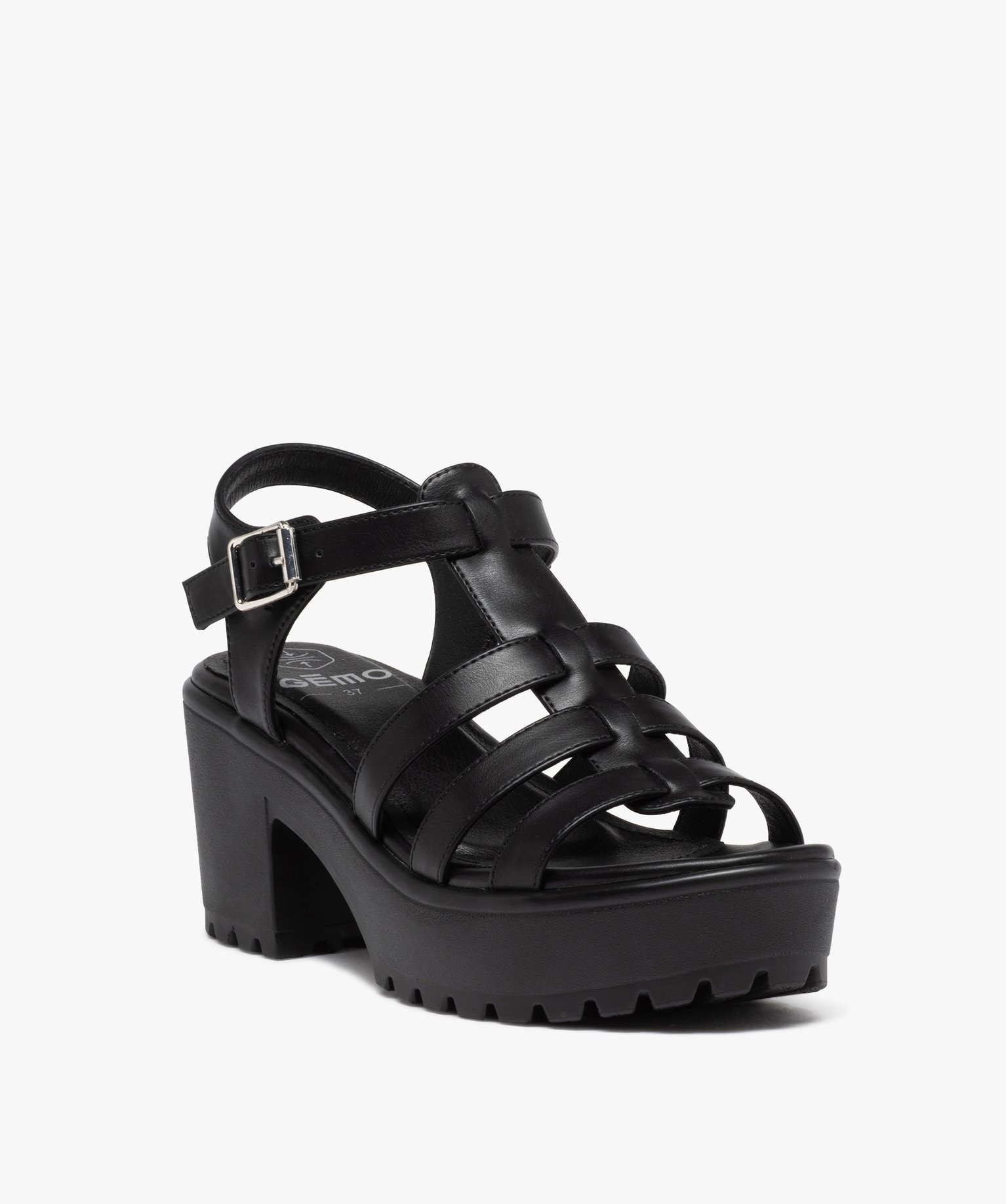 Sandales femme unies à brides multiples et semelle crantée noir | GEMO