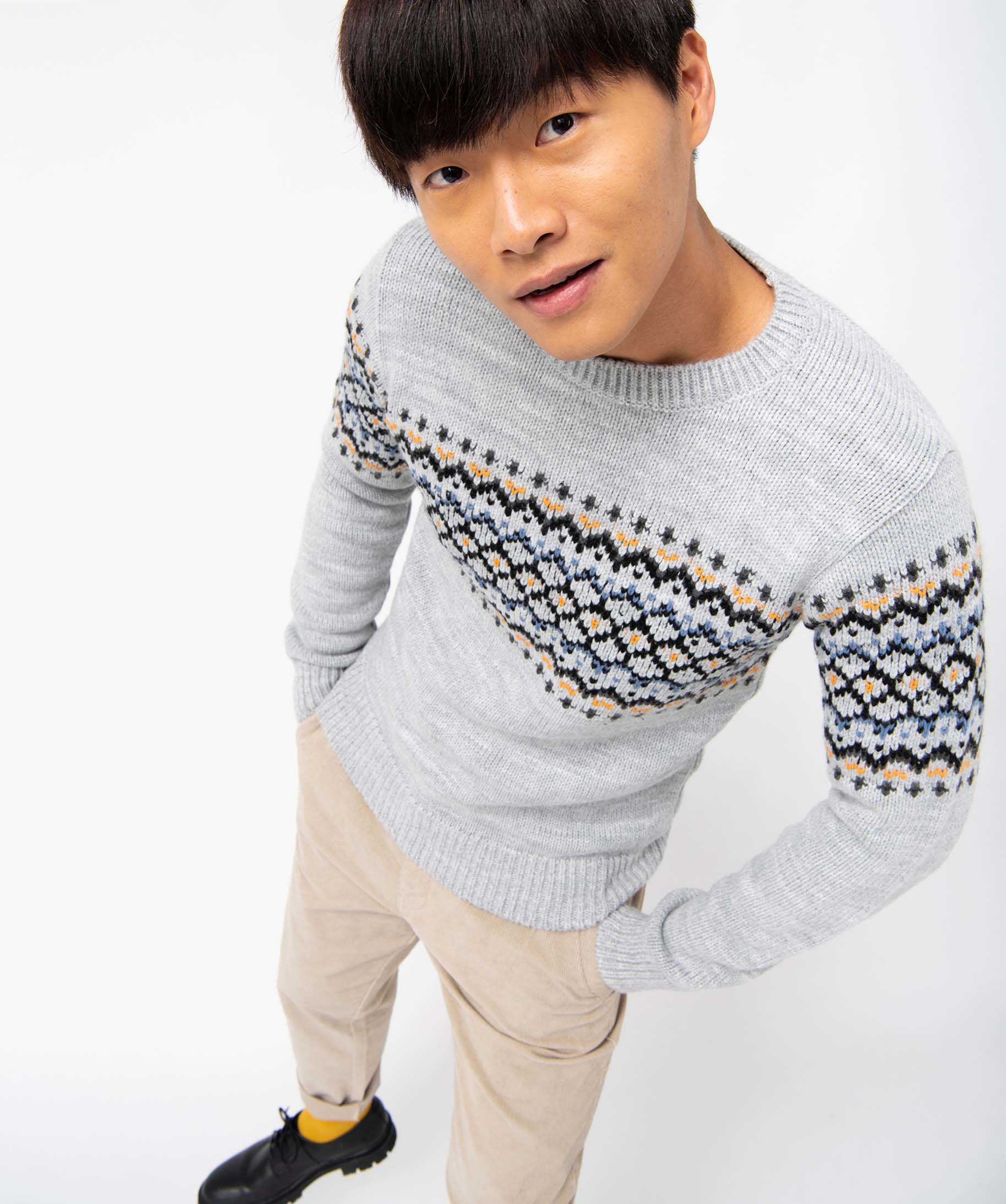 Pull de Nol homme motif jacquard gris clair | GEMO