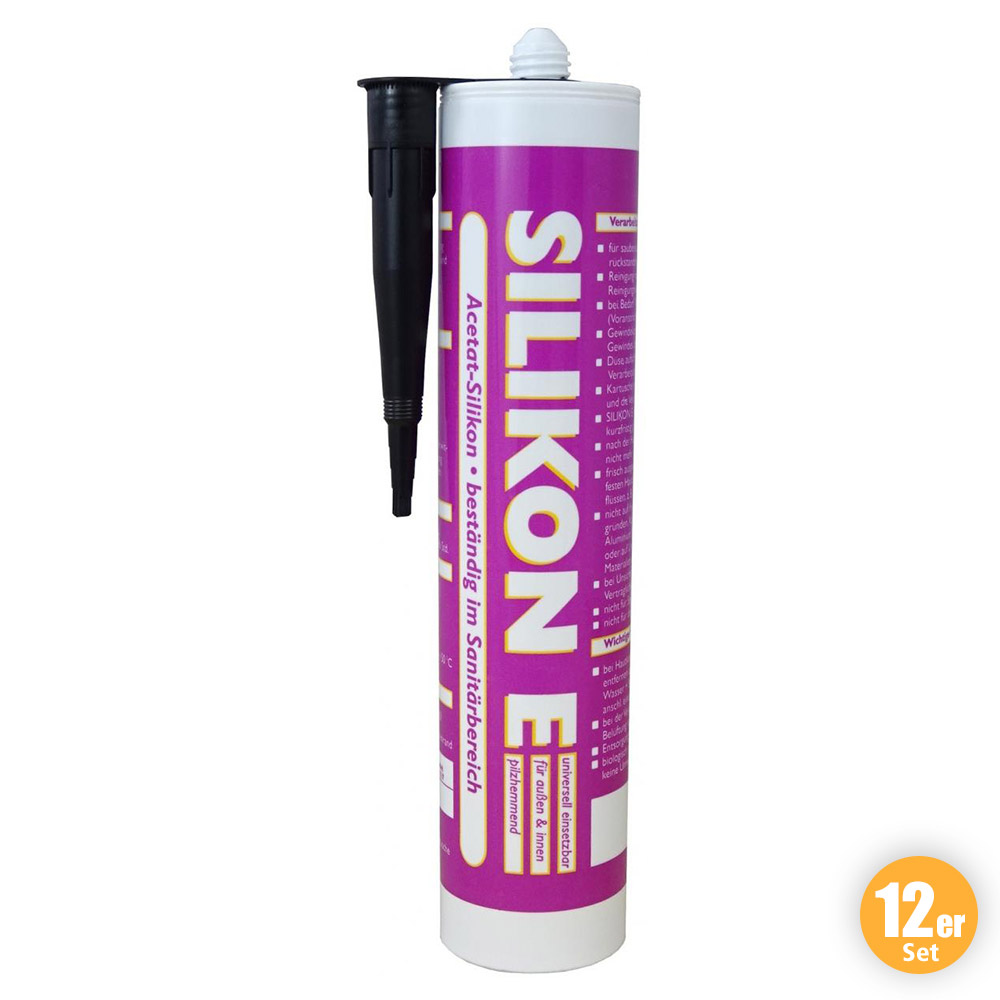 Wilckens Farben Silikon Fugendicht, Schwarz, 310 ml 12er Set