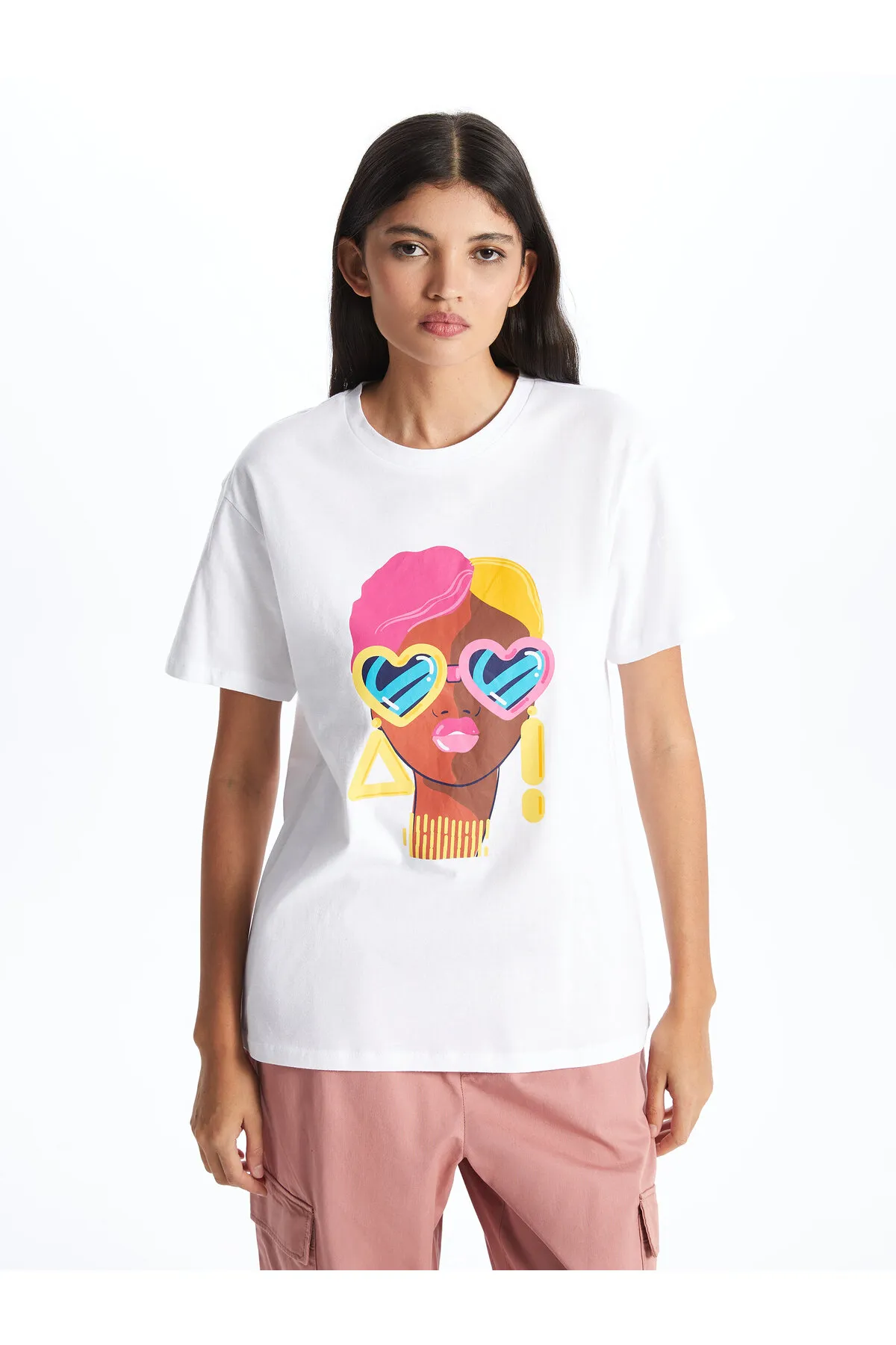 LC Waikiki  Bedrucktes, kurzärmliges Damen-T-Shirt mit Rundhalsausschnitt
