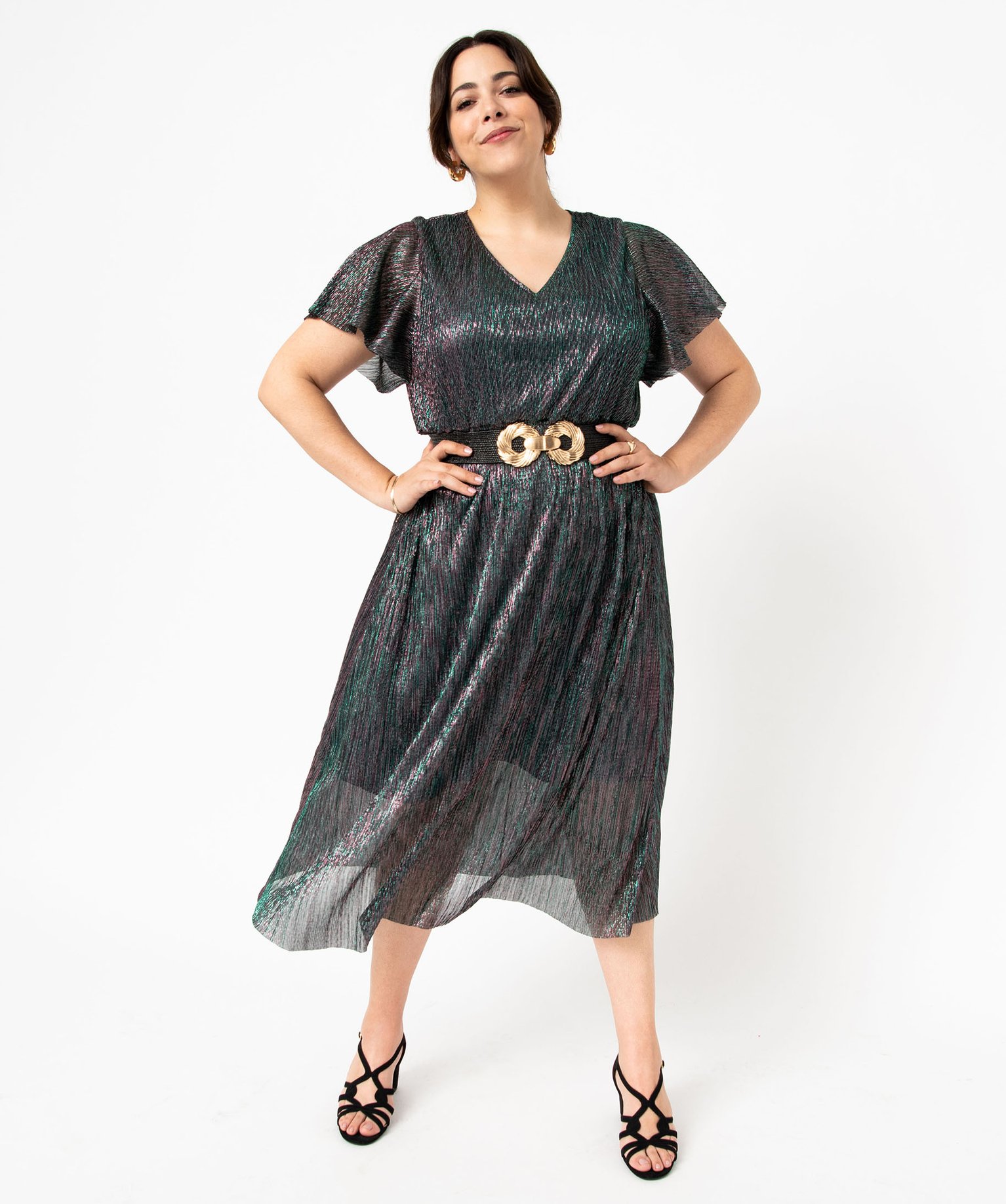 Robe à manches courtes en maille scintillante femme grande ... vert | GEMO