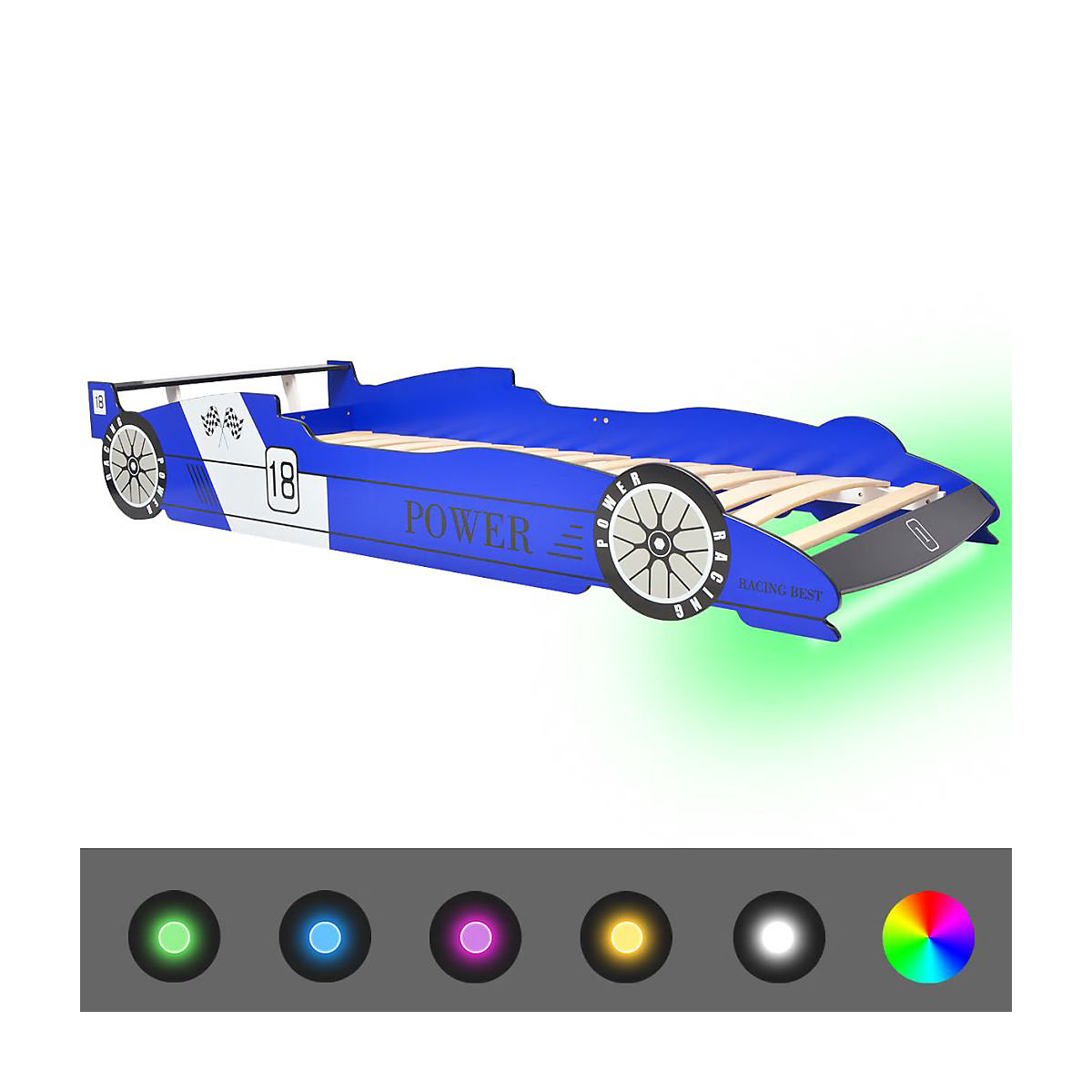 Kinderbett mit LED im Rennwagen-Design 90 x 200 cm Blau Kinderbett
