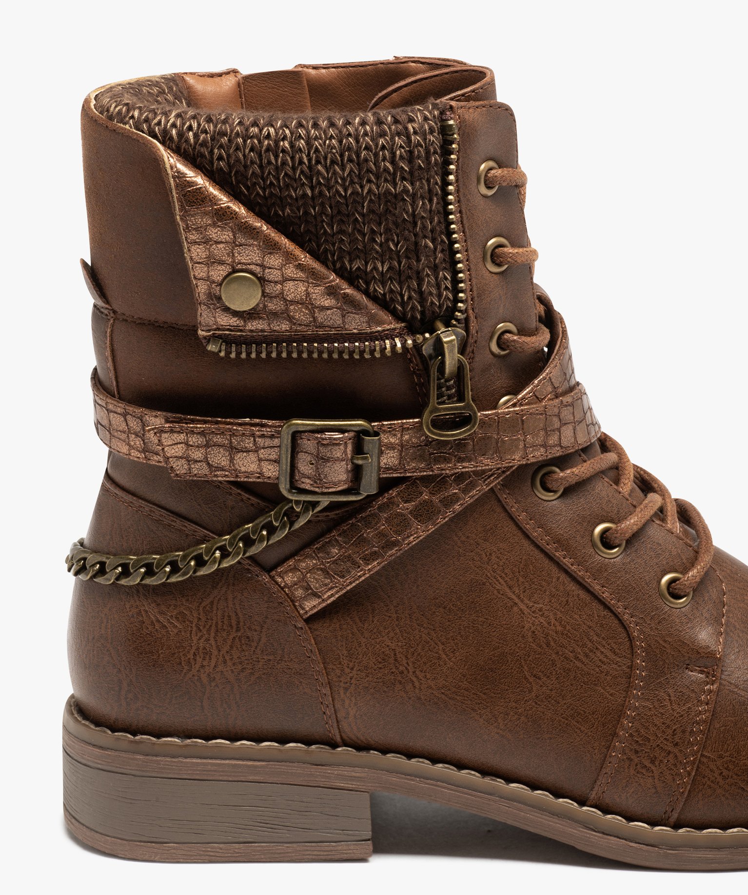 Boots avec tige fantaisie et chaine à la cheville femme camel | GEMO