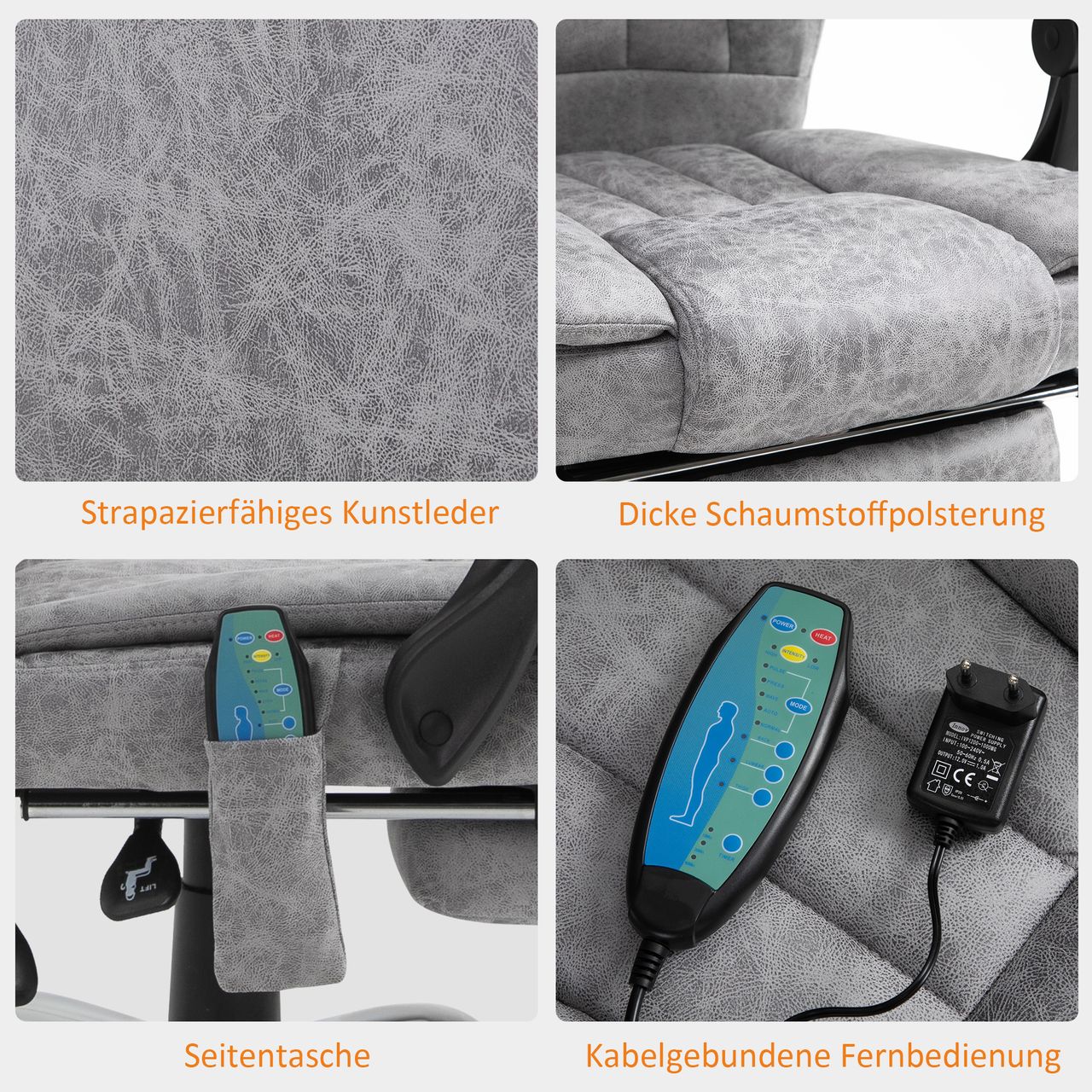 Vinsetto Massage Stuhl Bürostuhl Heizfunktion Liegefunktion Grau