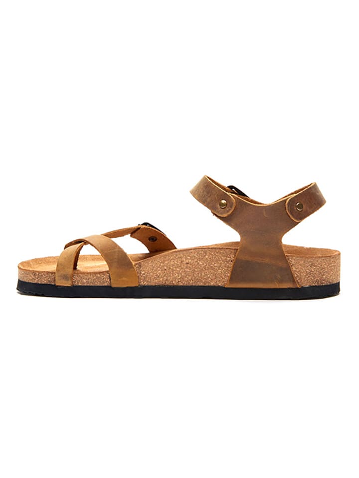Comfortfusse Leder-Zehensandalen in Hellbraun günstig kaufen